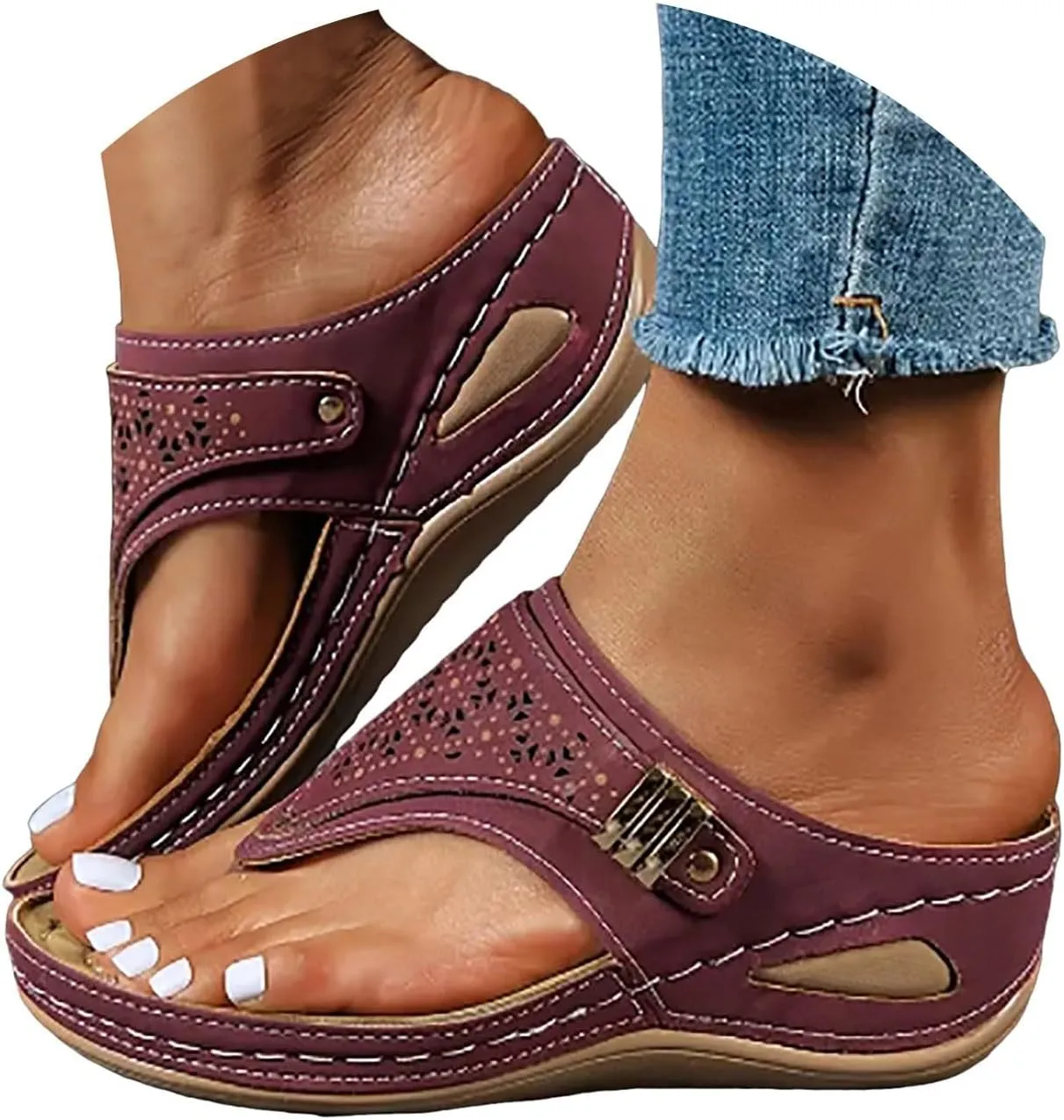 Avylays Orthopedic Sandals for Women Breathable Mesh Hollow Sports Sandals Wedge Heel Flip Flops Summer Casual Slides