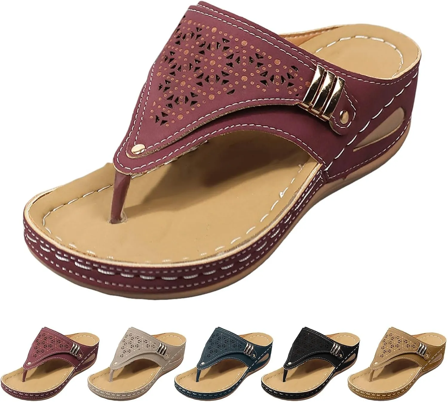 Avylays Orthopedic Sandals for Women Breathable Mesh Hollow Sports Sandals Wedge Heel Flip Flops Summer Casual Slides