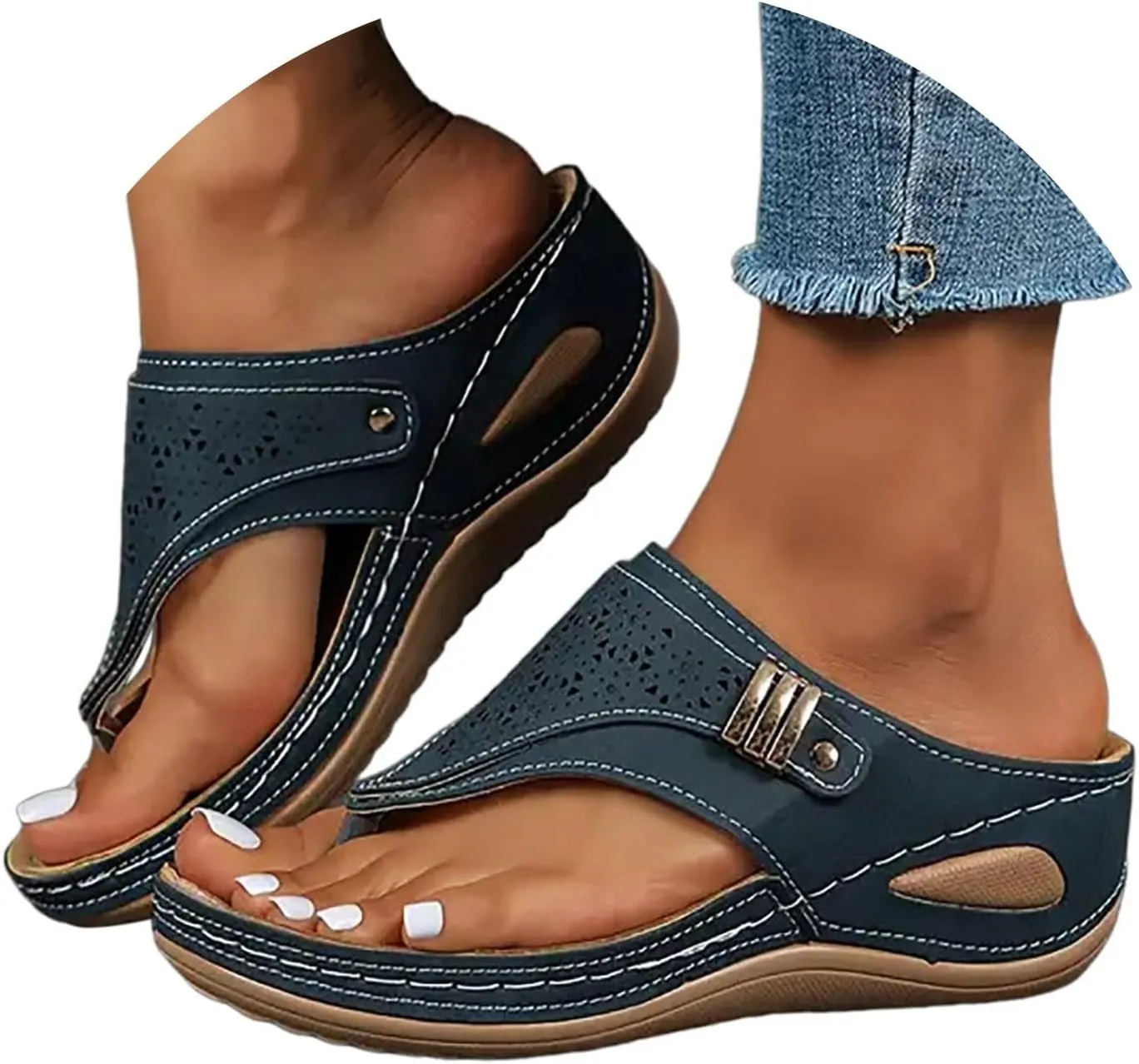Avylays Orthopedic Sandals for Women Breathable Mesh Hollow Sports Sandals Wedge Heel Flip Flops Summer Casual Slides