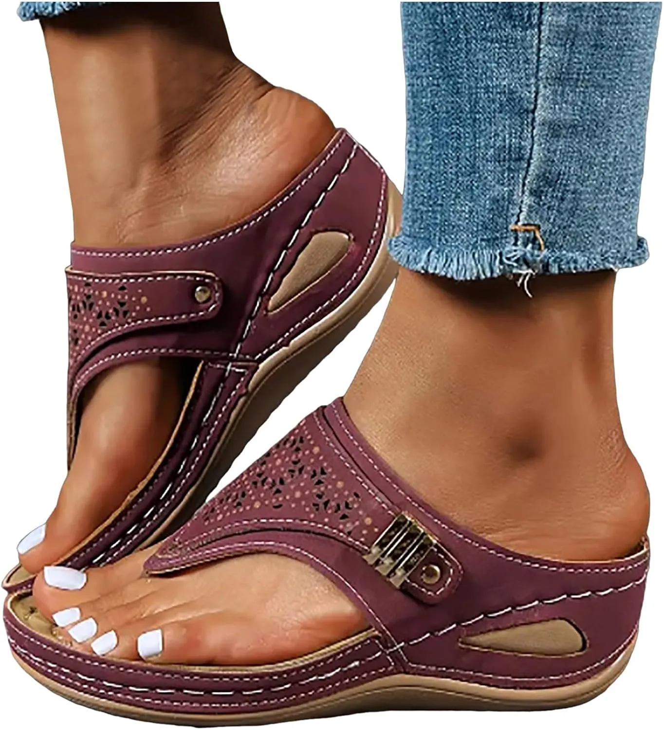 Avylays Orthopedic Sandals for Women Breathable Mesh Hollow Sports Sandals Wedge Heel Flip Flops Summer Casual Slides