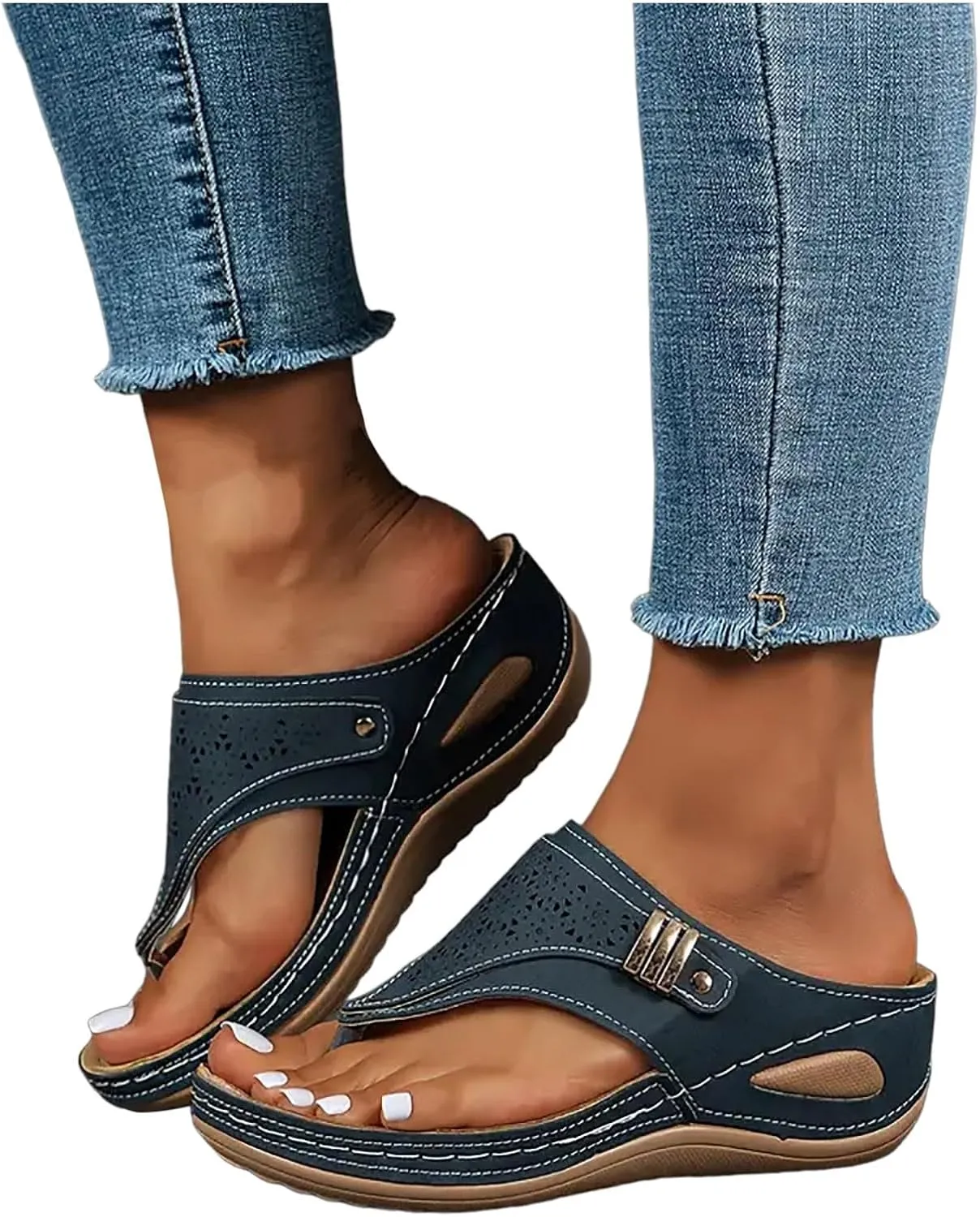 Avylays Orthopedic Sandals for Women Breathable Mesh Hollow Sports Sandals Wedge Heel Flip Flops Summer Casual Slides