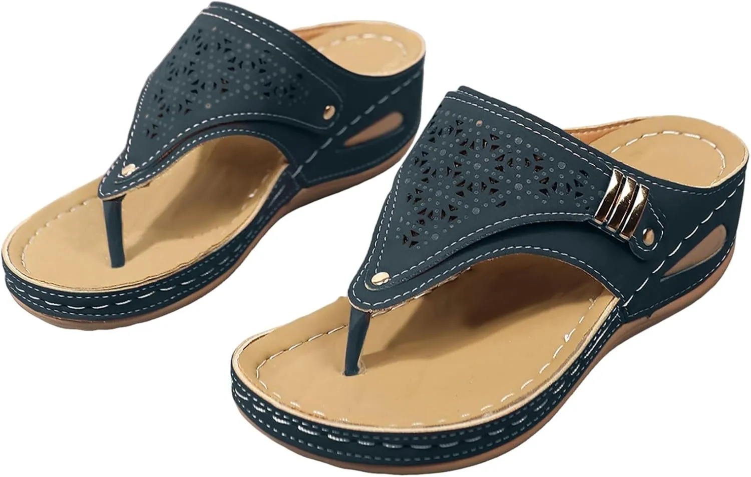 Avylays Orthopedic Sandals for Women Breathable Mesh Hollow Sports Sandals Wedge Heel Flip Flops Summer Casual Slides