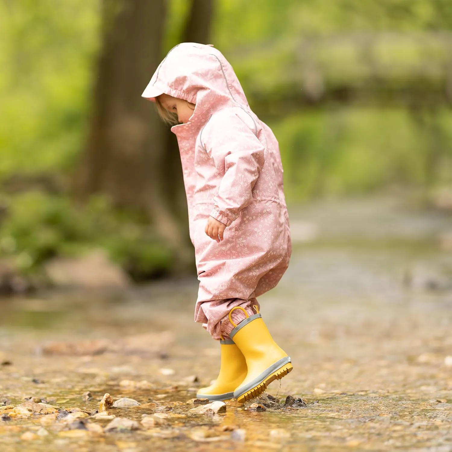 Baby Toddler Kids Natural Rubber Rain Boots Easy-on with Soft Cotton Lining for Girls Boys