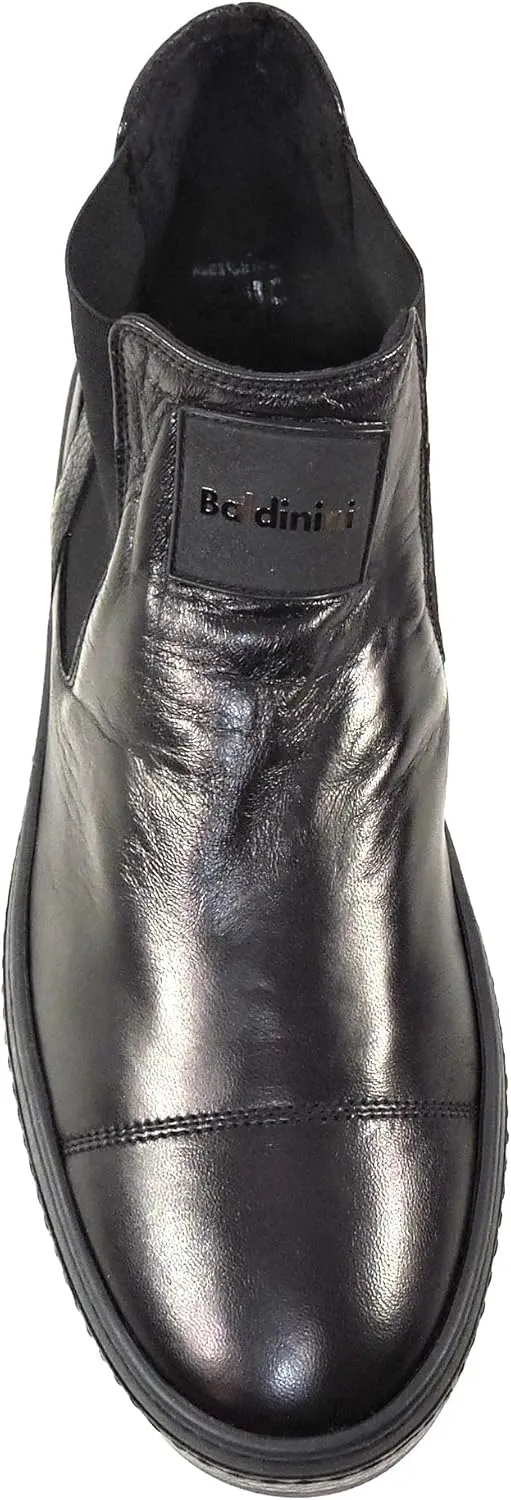 Baldinini Black Soft Leather Chelsea Boots, Comfort Flat Sole, Slip-On