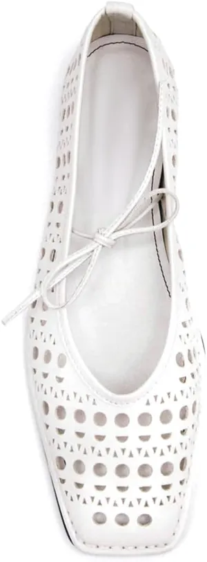 Ballet Flats Shoes for Women Mary Jane Flats Breathable Leather Square Toe Lace-Up Loafers Comfortable Slip-On Summer Shoes