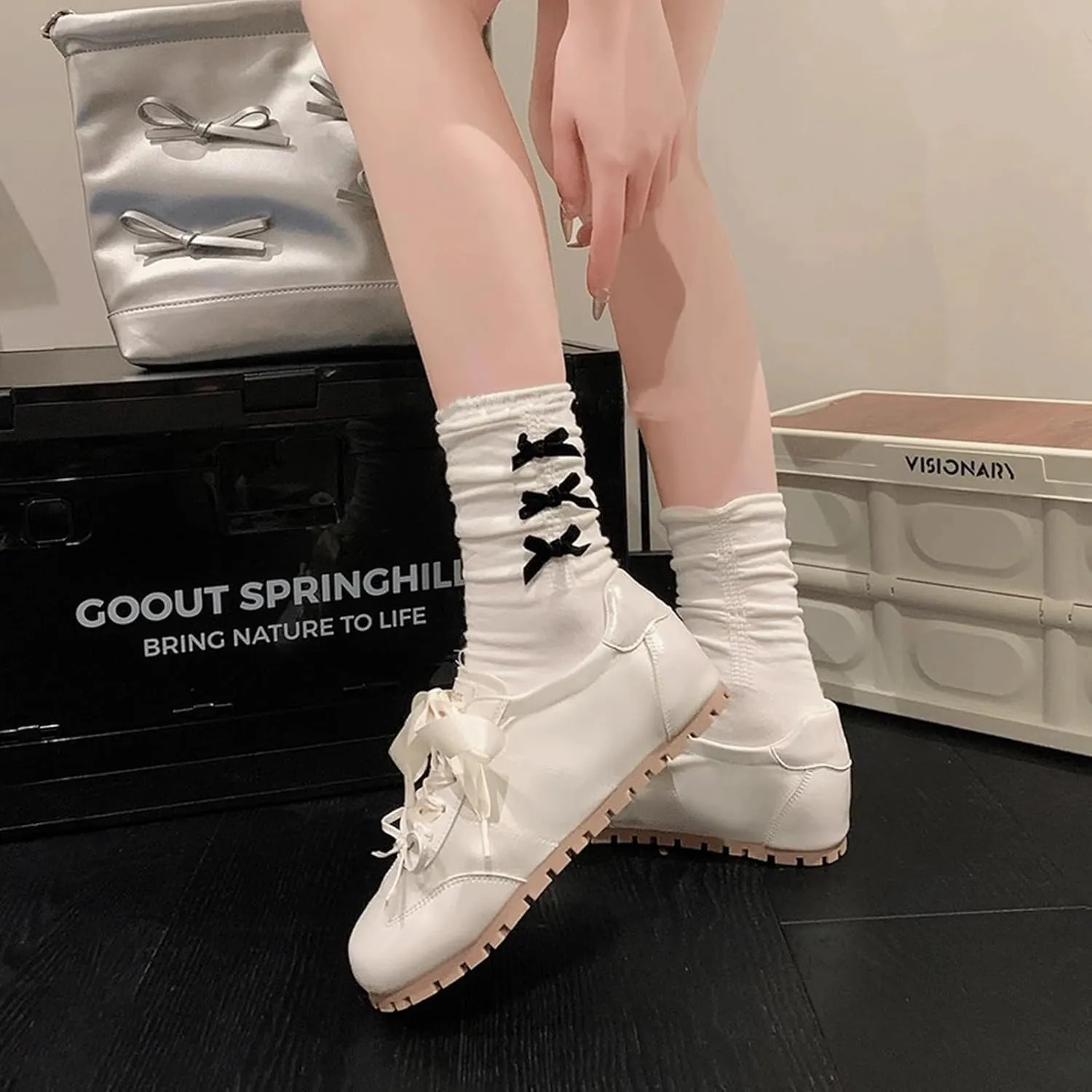 Ballet Sneakers for Woman Leather and Satin Trendy Ribbon Lace Up Ballerina Flats with Delicate Bow Fancy Cute Elegant Ballet Shoes 2025 Spring Summer