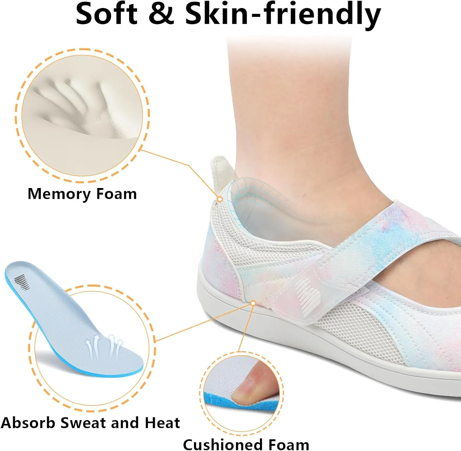 BARERUN Womens Walking Shoes Classic Mary Jane Flats Wide Toe Diabetic Shoes for Women Adjustable Breathable Lightweight Daily Barefoot Shoes