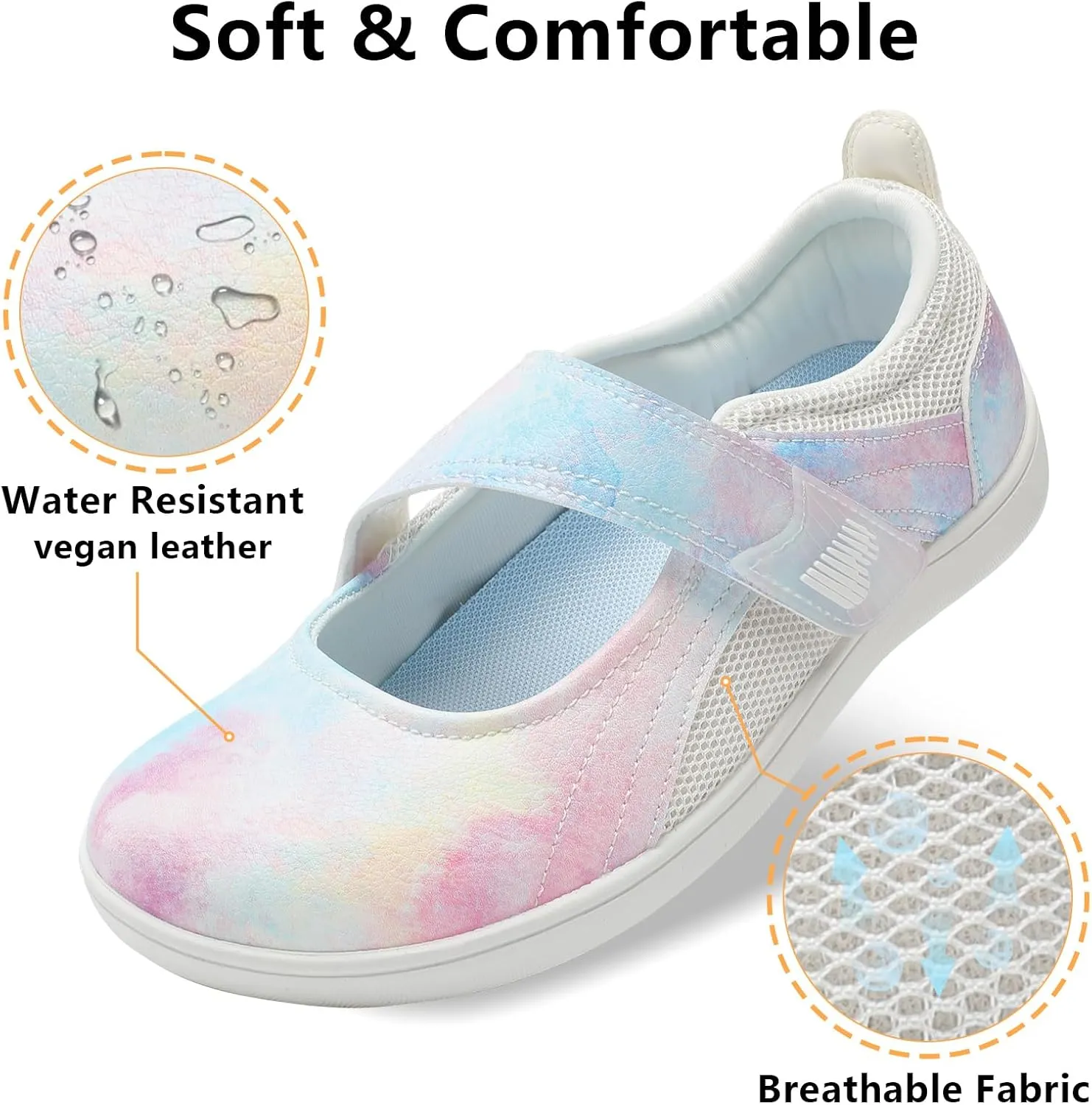 BARERUN Womens Walking Shoes Classic Mary Jane Flats Wide Toe Diabetic Shoes for Women Adjustable Breathable Lightweight Daily Barefoot Shoes
