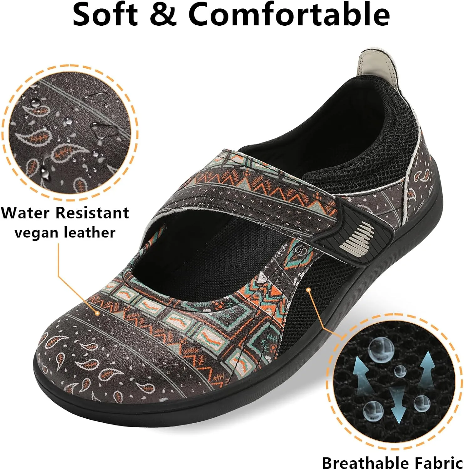 BARERUN Womens Walking Shoes Classic Mary Jane Flats Wide Toe Diabetic Shoes for Women Adjustable Breathable Lightweight Daily Barefoot Shoes