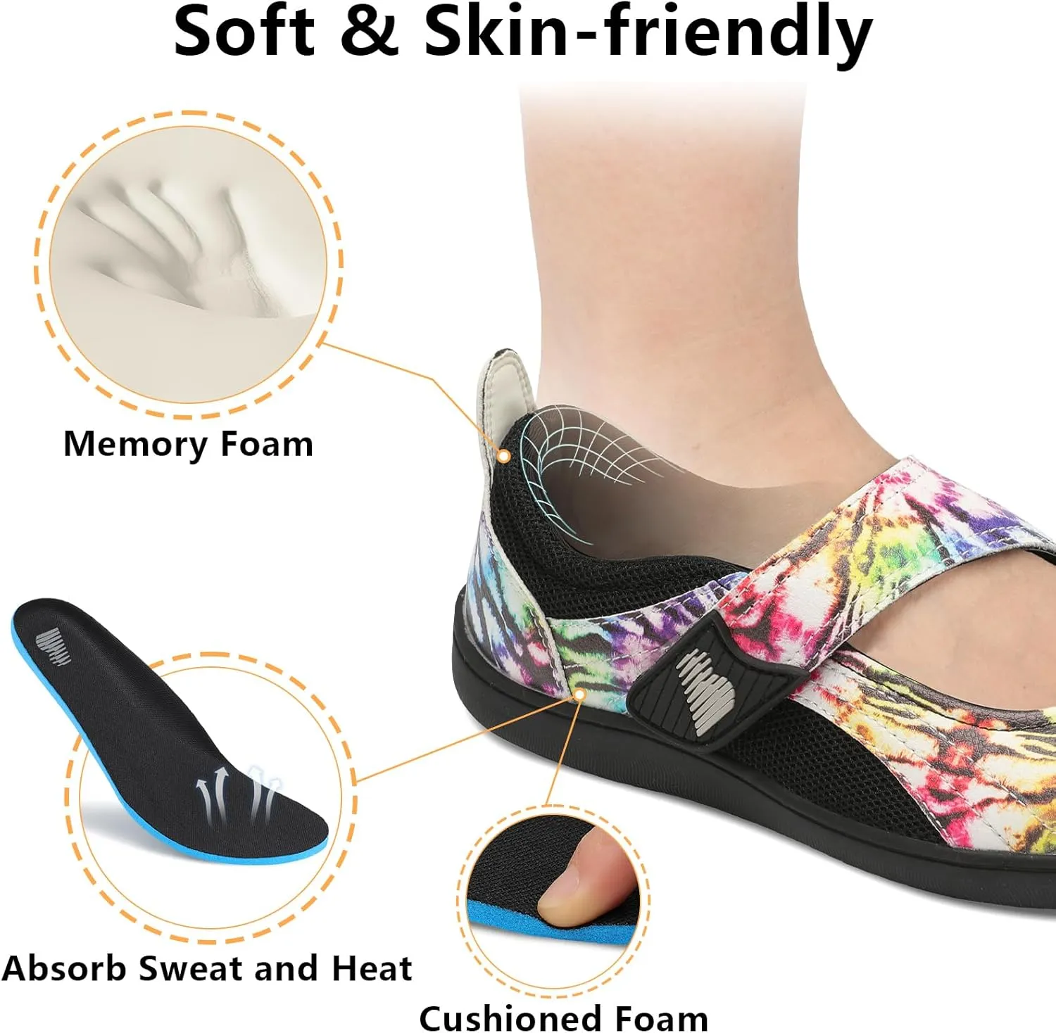 BARERUN Womens Walking Shoes Classic Mary Jane Flats Wide Toe Diabetic Shoes for Women Adjustable Breathable Lightweight Daily Barefoot Shoes