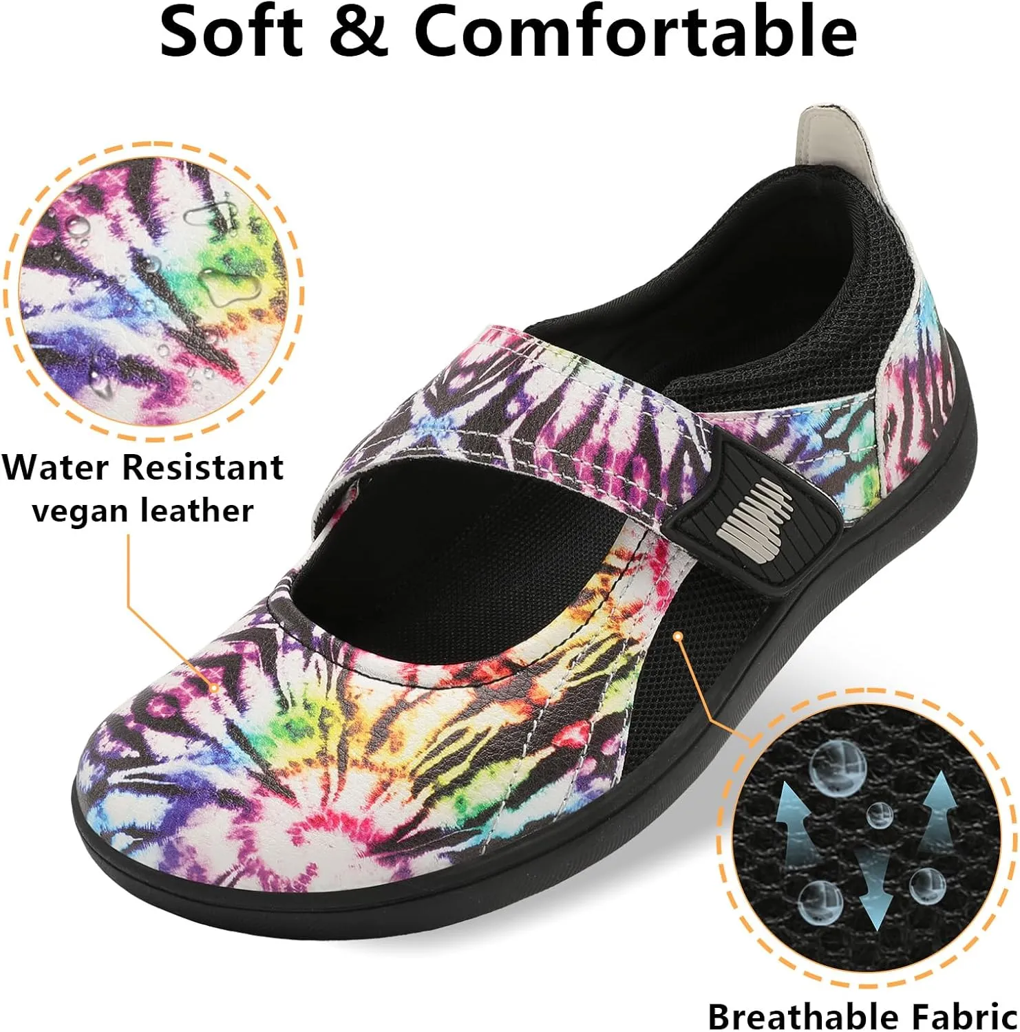 BARERUN Womens Walking Shoes Classic Mary Jane Flats Wide Toe Diabetic Shoes for Women Adjustable Breathable Lightweight Daily Barefoot Shoes