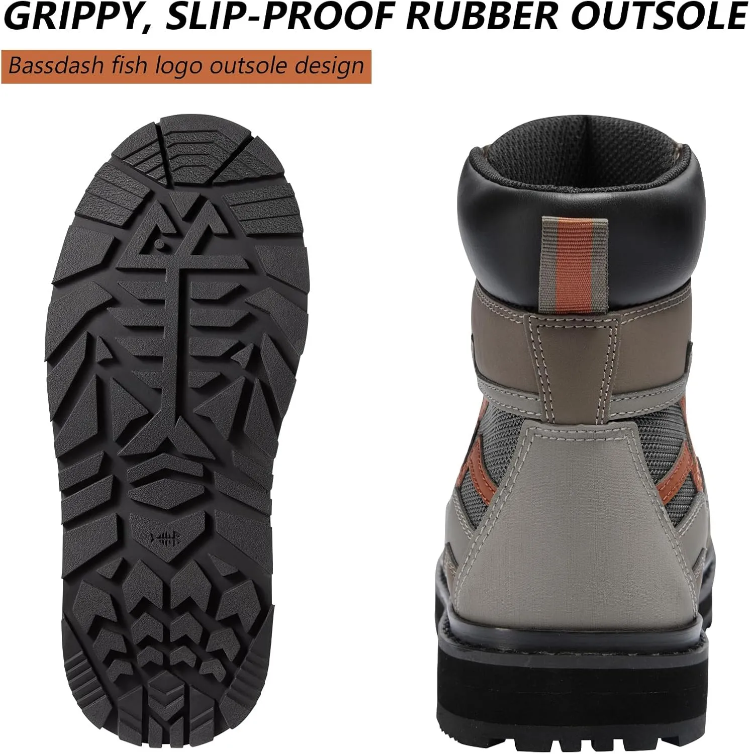 BASSDASH IMMERSE Men’s Wading Boots Breathable Mesh Lightweight Anti-Slip Rubber Sole for Fly Fishing