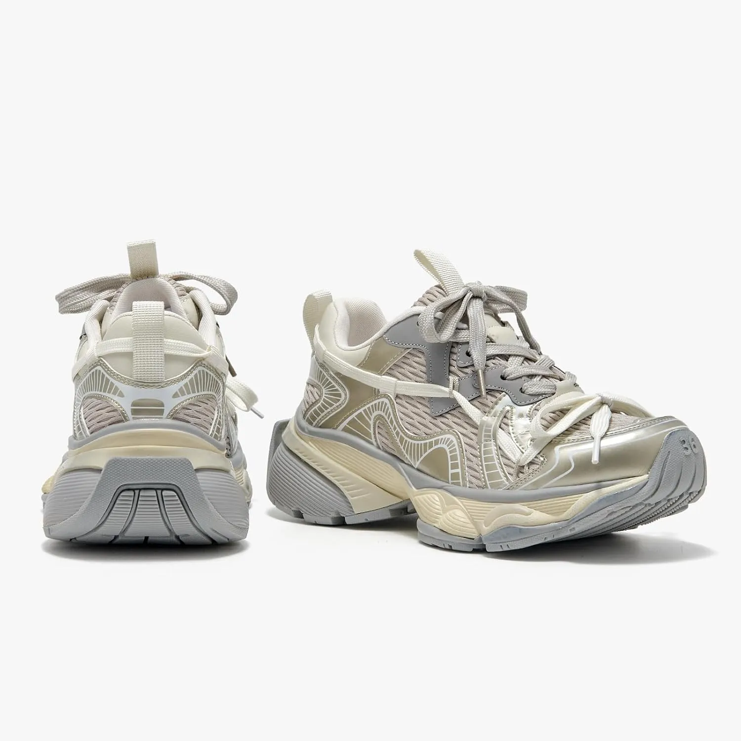 BEAU TODAY Womens Running Shoes, Chunky Fashion Sneakers for Women, Leather Walking Dad Shoes Platform Casual Dress Comfortable Non-Slip Lace-up Mesh Gym Shoes