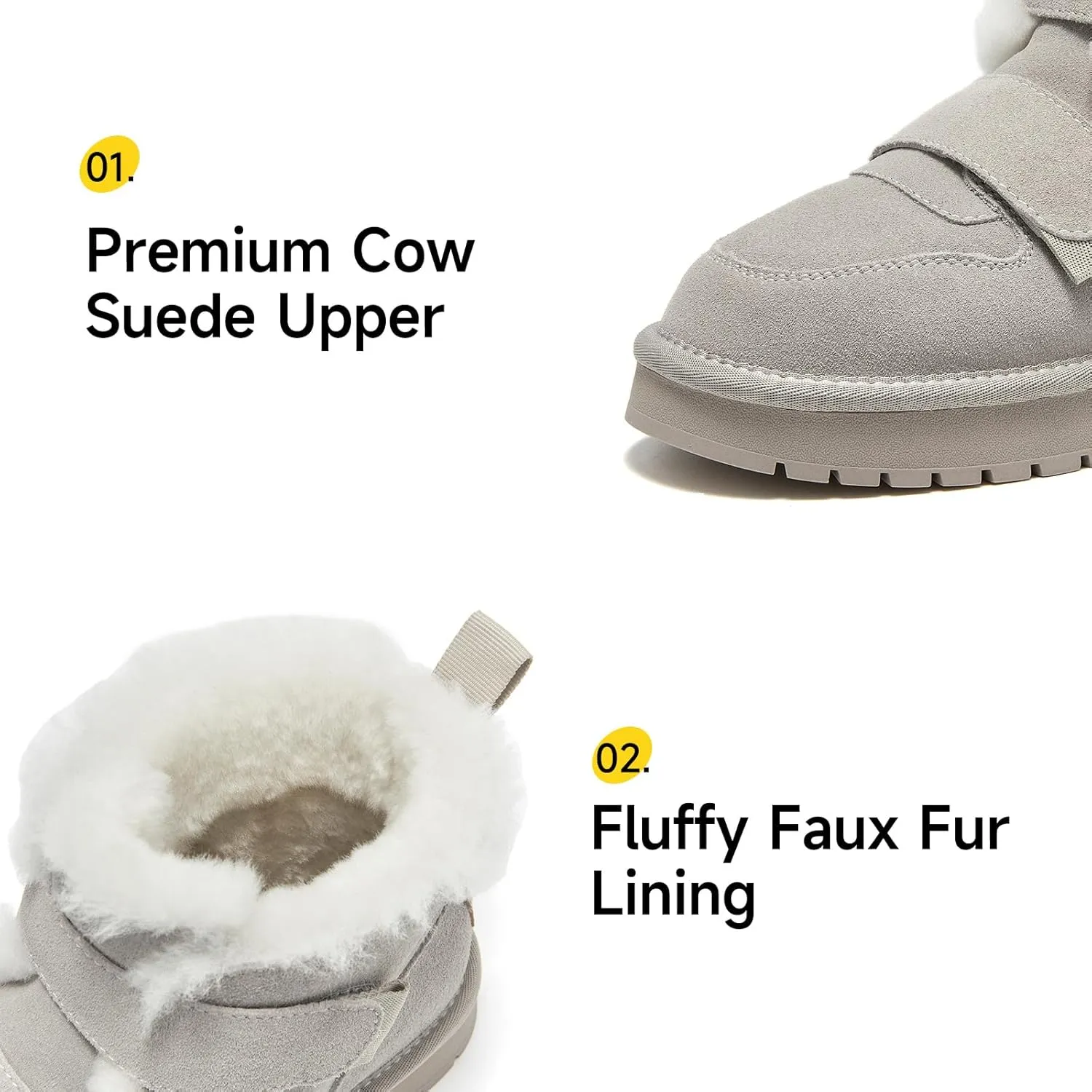BEAU TODAY Women's Snow Boots, Platform Winter Mini Boots for Women, Genuine Suede Warm Faux Fur Lined Slip-0n Ankle Boots Comfortable Anti-slip Outdoor Short Booties