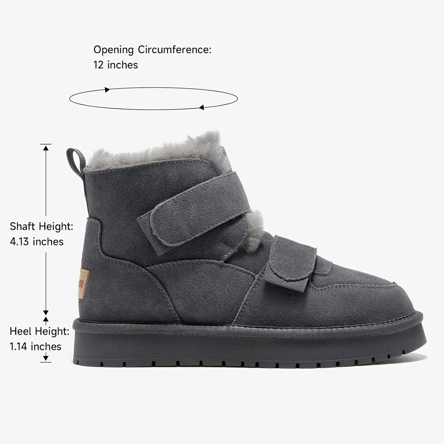 BEAU TODAY Women's Snow Boots, Platform Winter Mini Boots for Women, Genuine Suede Warm Faux Fur Lined Slip-0n Ankle Boots Comfortable Anti-slip Outdoor Short Booties