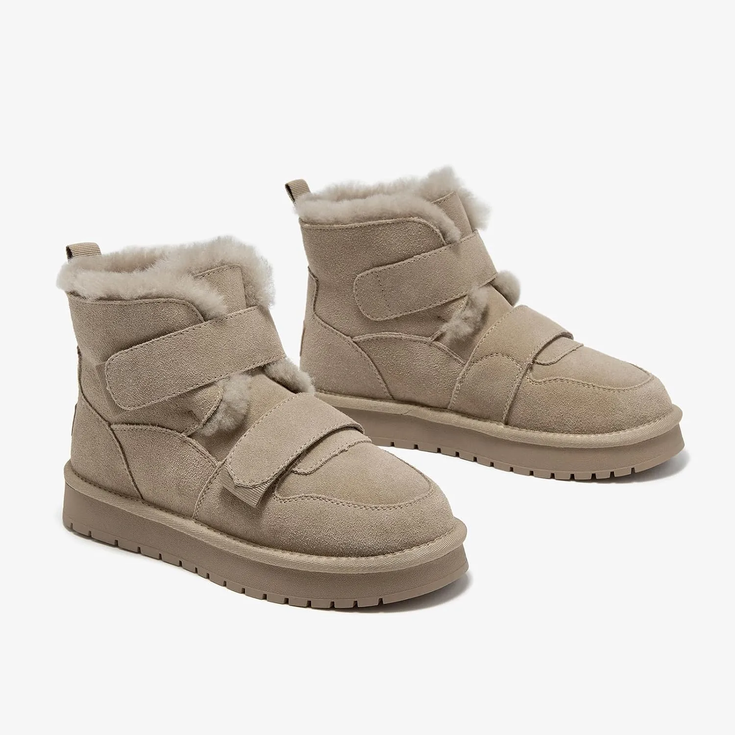 BEAU TODAY Women's Snow Boots, Platform Winter Mini Boots for Women, Genuine Suede Warm Faux Fur Lined Slip-0n Ankle Boots Comfortable Anti-slip Outdoor Short Booties