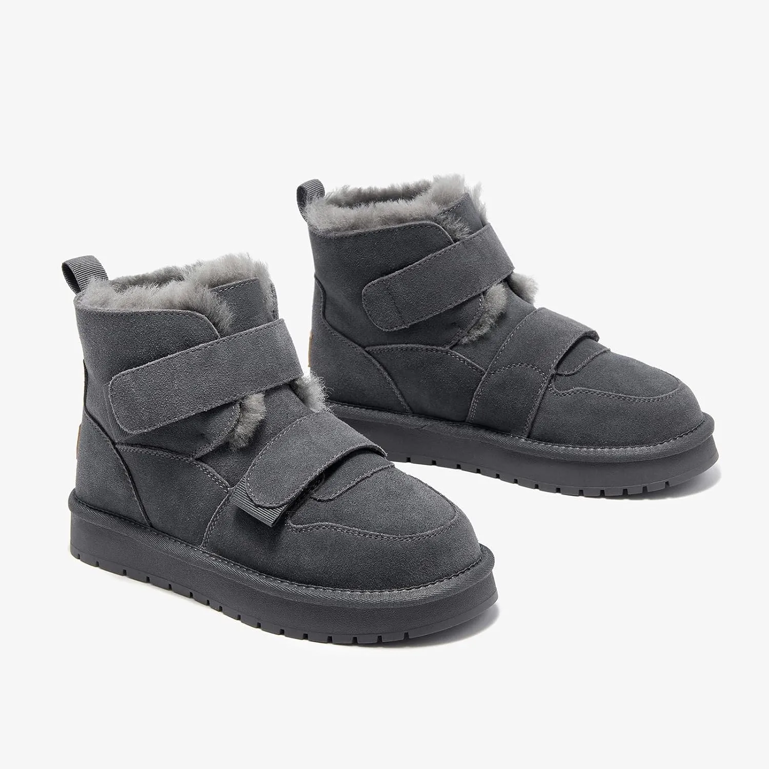 BEAU TODAY Women's Snow Boots, Platform Winter Mini Boots for Women, Genuine Suede Warm Faux Fur Lined Slip-0n Ankle Boots Comfortable Anti-slip Outdoor Short Booties