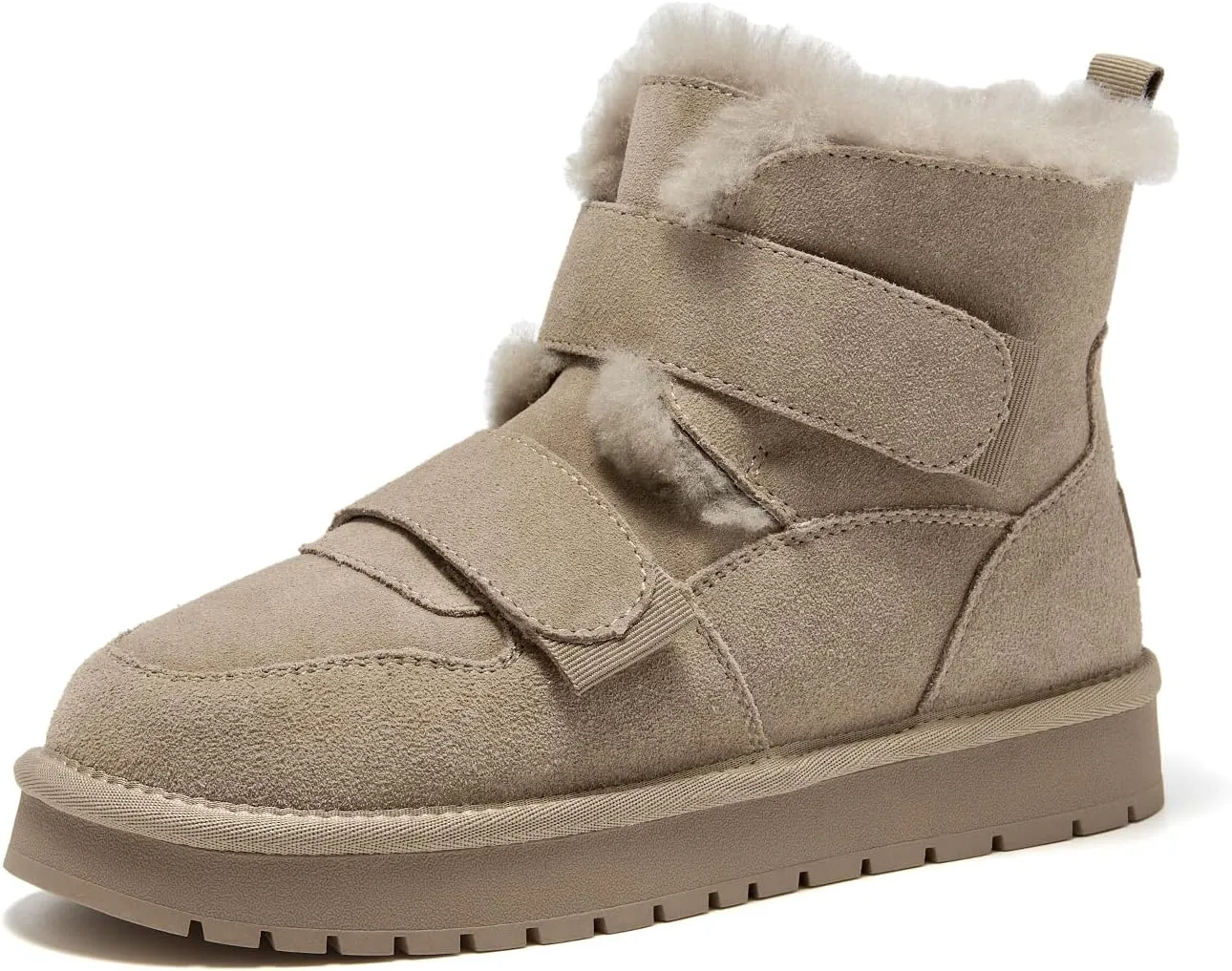 BEAU TODAY Women's Snow Boots, Platform Winter Mini Boots for Women, Genuine Suede Warm Faux Fur Lined Slip-0n Ankle Boots Comfortable Anti-slip Outdoor Short Booties