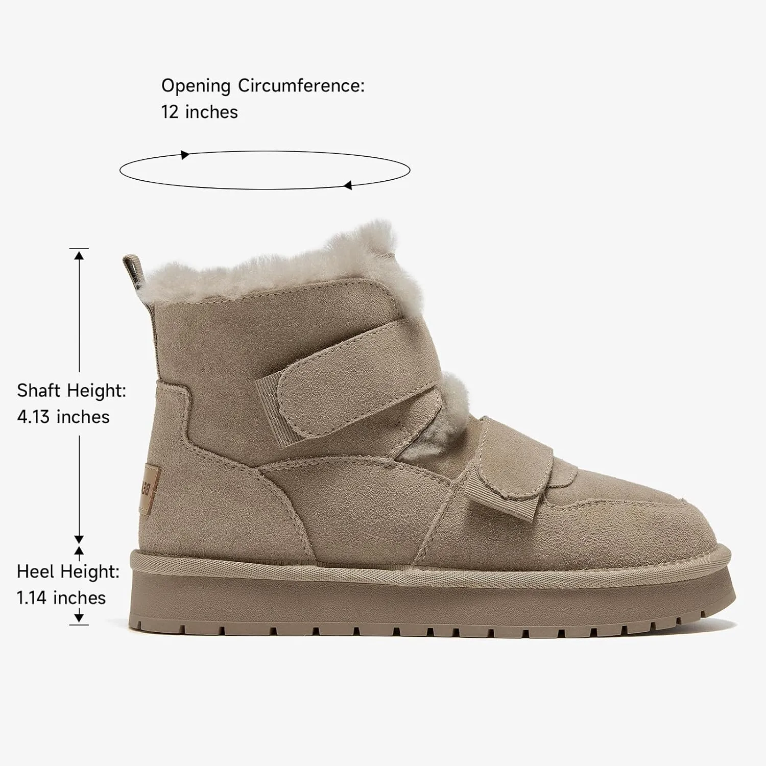 BEAU TODAY Women's Snow Boots, Platform Winter Mini Boots for Women, Genuine Suede Warm Faux Fur Lined Slip-0n Ankle Boots Comfortable Anti-slip Outdoor Short Booties