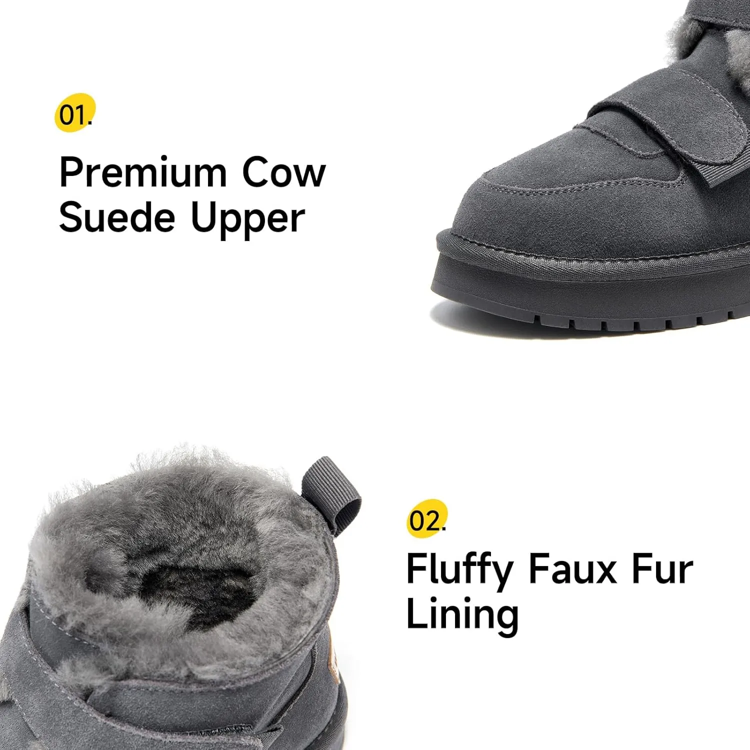 BEAU TODAY Women's Snow Boots, Platform Winter Mini Boots for Women, Genuine Suede Warm Faux Fur Lined Slip-0n Ankle Boots Comfortable Anti-slip Outdoor Short Booties