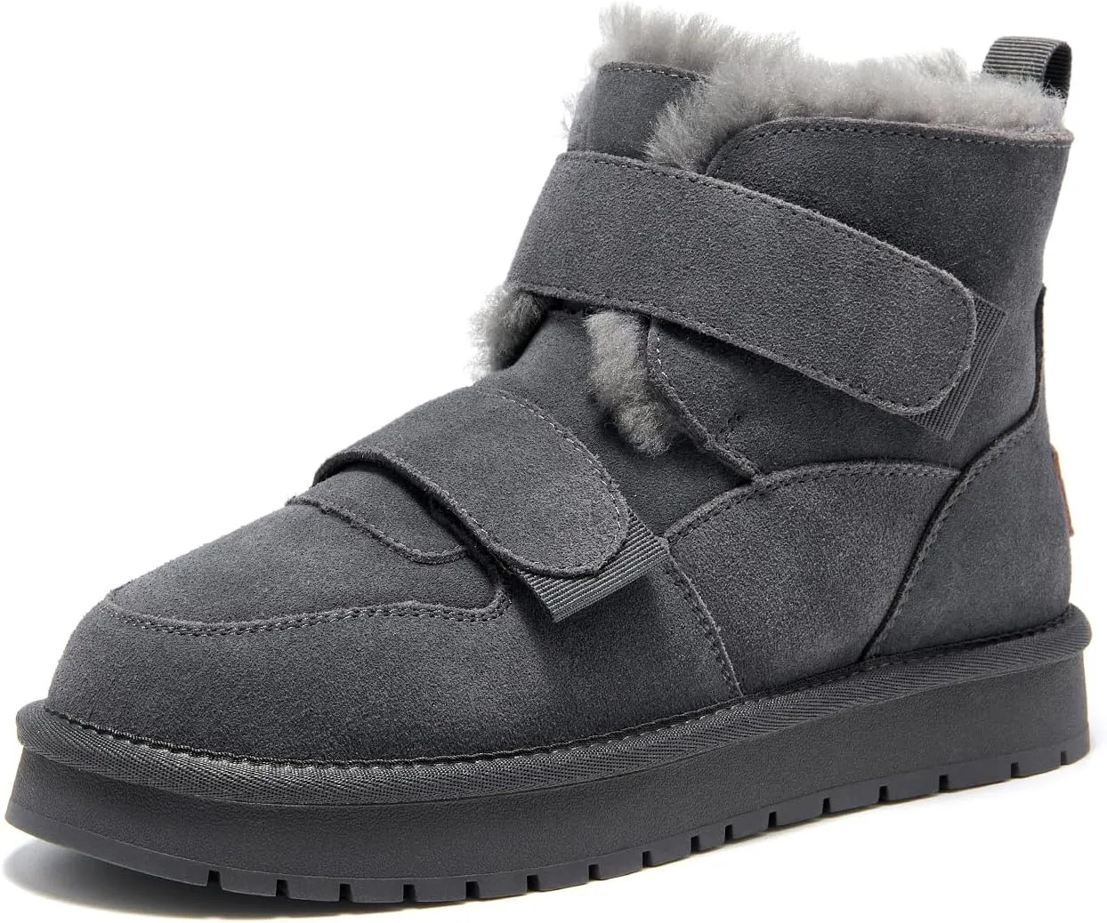 BEAU TODAY Women's Snow Boots, Platform Winter Mini Boots for Women, Genuine Suede Warm Faux Fur Lined Slip-0n Ankle Boots Comfortable Anti-slip Outdoor Short Booties