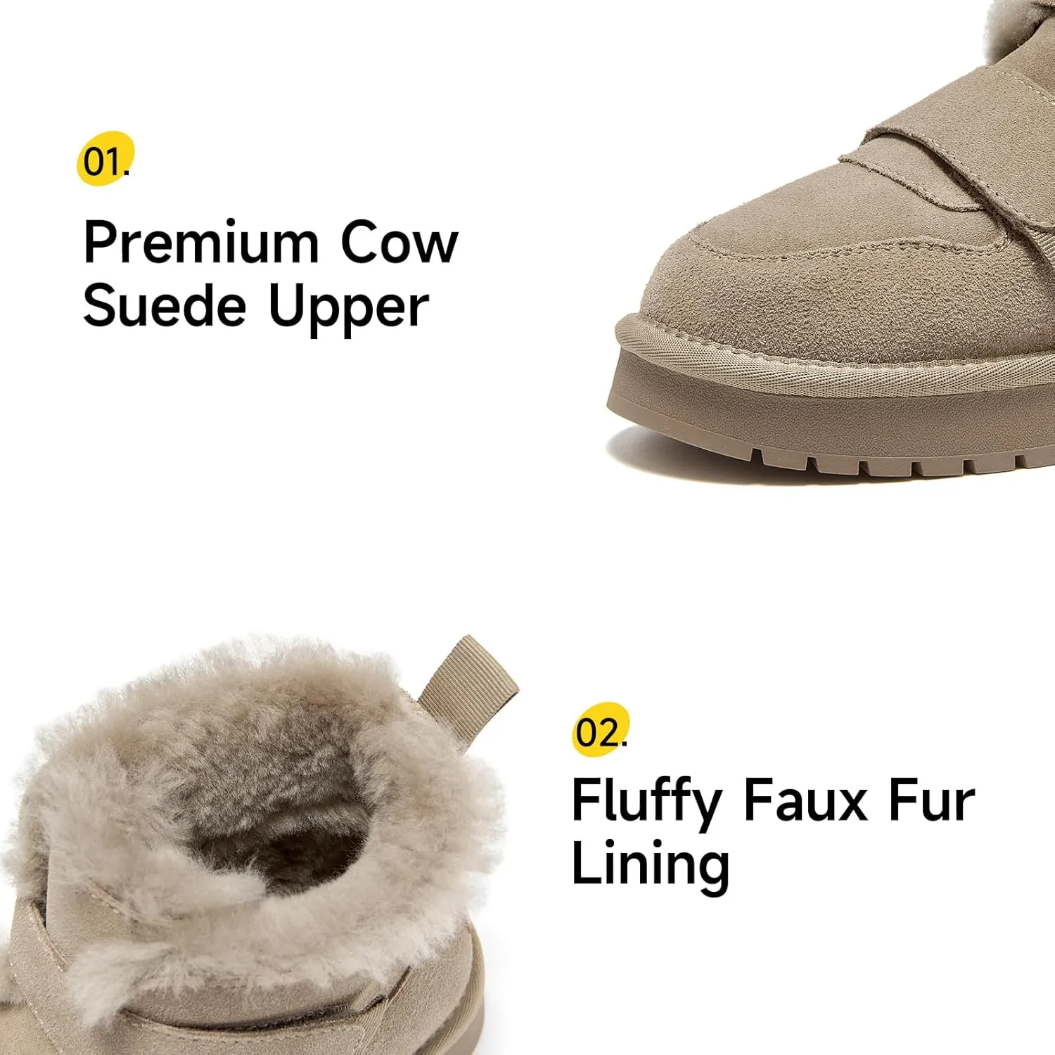 BEAU TODAY Women's Snow Boots, Platform Winter Mini Boots for Women, Genuine Suede Warm Faux Fur Lined Slip-0n Ankle Boots Comfortable Anti-slip Outdoor Short Booties