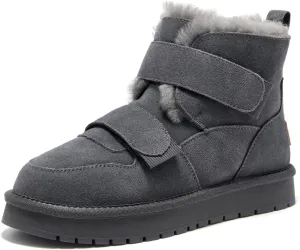 BEAU TODAY Women's Snow Boots, Platform Winter Mini Boots for Women, Genuine Suede Warm Faux Fur Lined Slip-0n Ankle Boots Comfortable Anti-slip Outdoor Short Booties