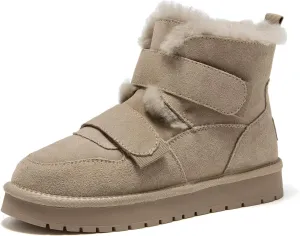 BEAU TODAY Women's Snow Boots, Platform Winter Mini Boots for Women, Genuine Suede Warm Faux Fur Lined Slip-0n Ankle Boots Comfortable Anti-slip Outdoor Short Booties
