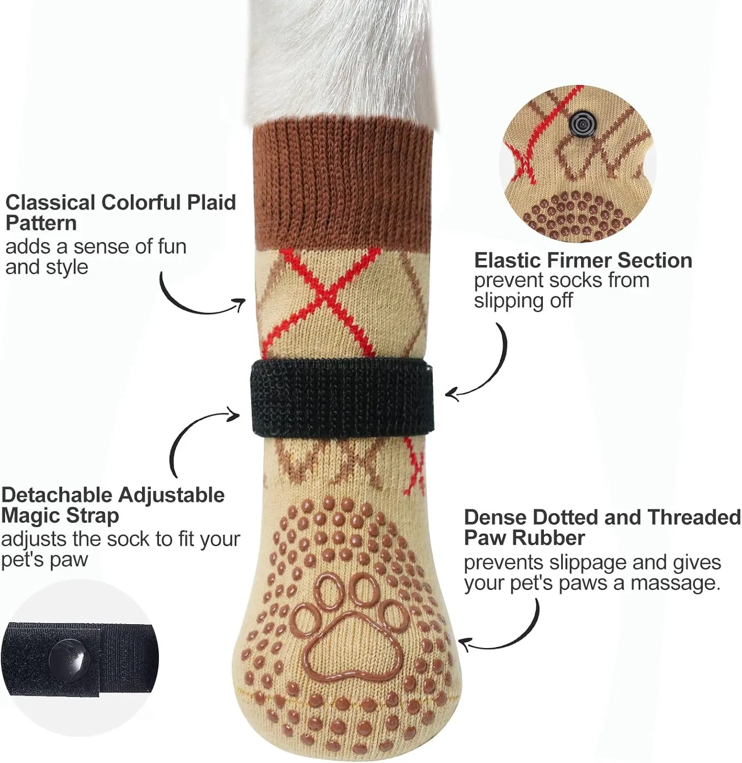 BEAUTYZOO Dog Socks to Prevent Licking Paws for Hardwood Floors Anti Slip, Dog Shoes Booties for Hot/Cold Pavement,Grippy Boots & Paw Protectors Traction Control for Small Medium Large Senior Dogs