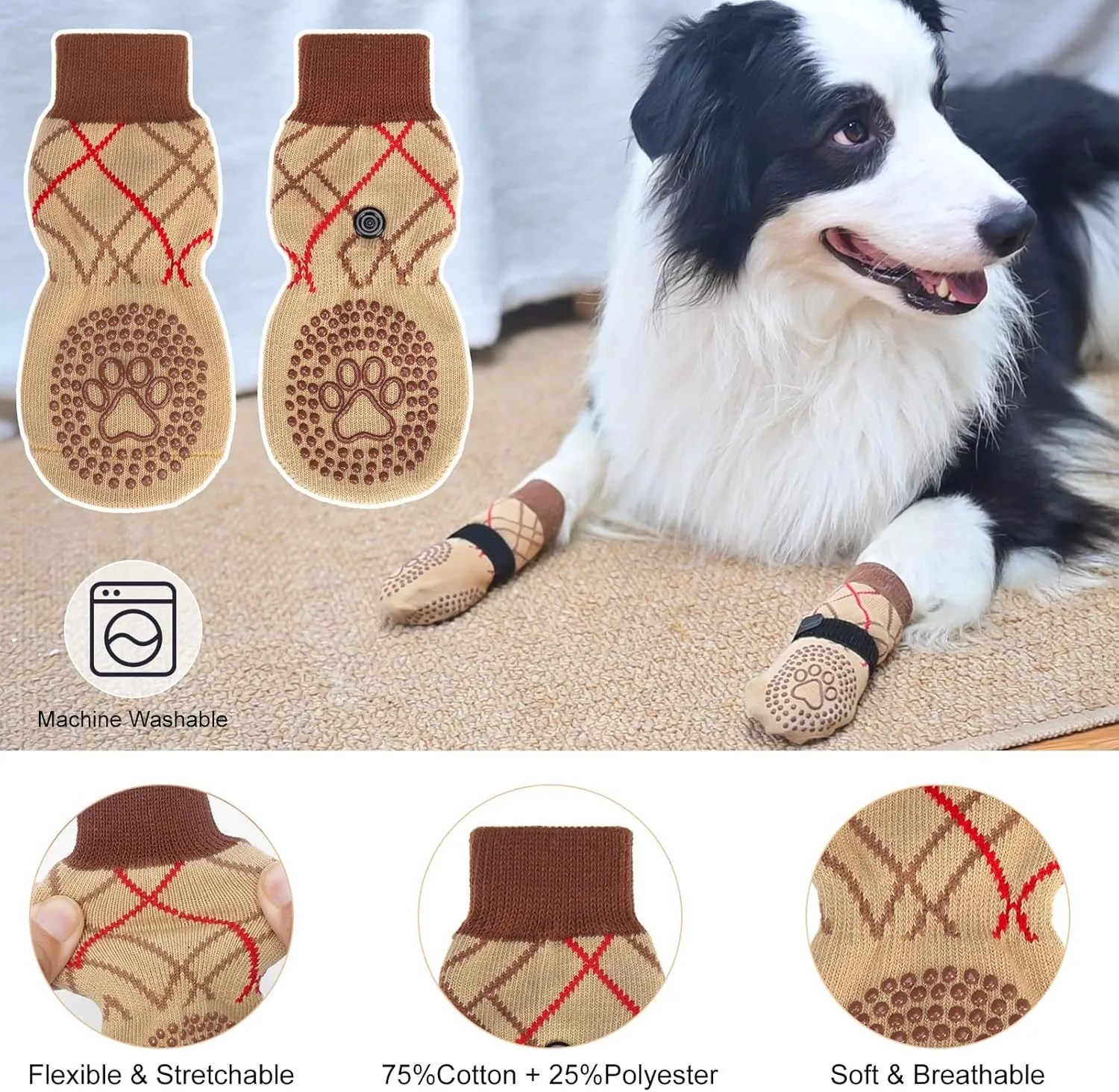 BEAUTYZOO Dog Socks to Prevent Licking Paws for Hardwood Floors Anti Slip, Dog Shoes Booties for Hot/Cold Pavement,Grippy Boots & Paw Protectors Traction Control for Small Medium Large Senior Dogs