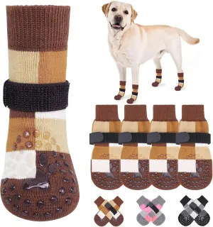 BEAUTYZOO Non Slip Dog Socks to Prevent Licking Paws, Dog Shoes Booties for Hardwood Floors Anti Slip-Thick Grip Works Even When Twisted-Paw Protector for Cold Pavement Small Medium Large Senior Dogs