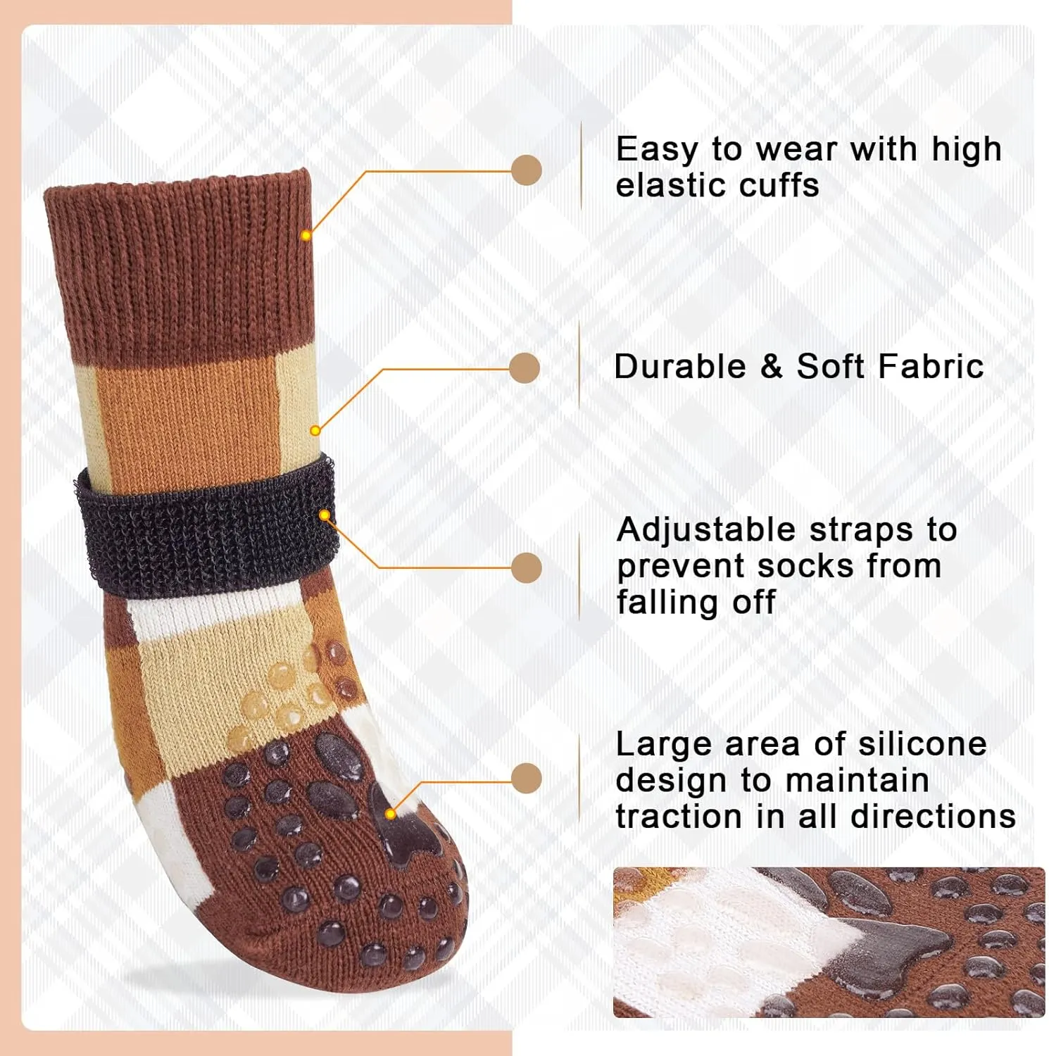 BEAUTYZOO Non Slip Dog Socks to Prevent Licking Paws, Dog Shoes Booties for Hardwood Floors Anti Slip-Thick Grip Works Even When Twisted-Paw Protector for Cold Pavement Small Medium Large Senior Dogs