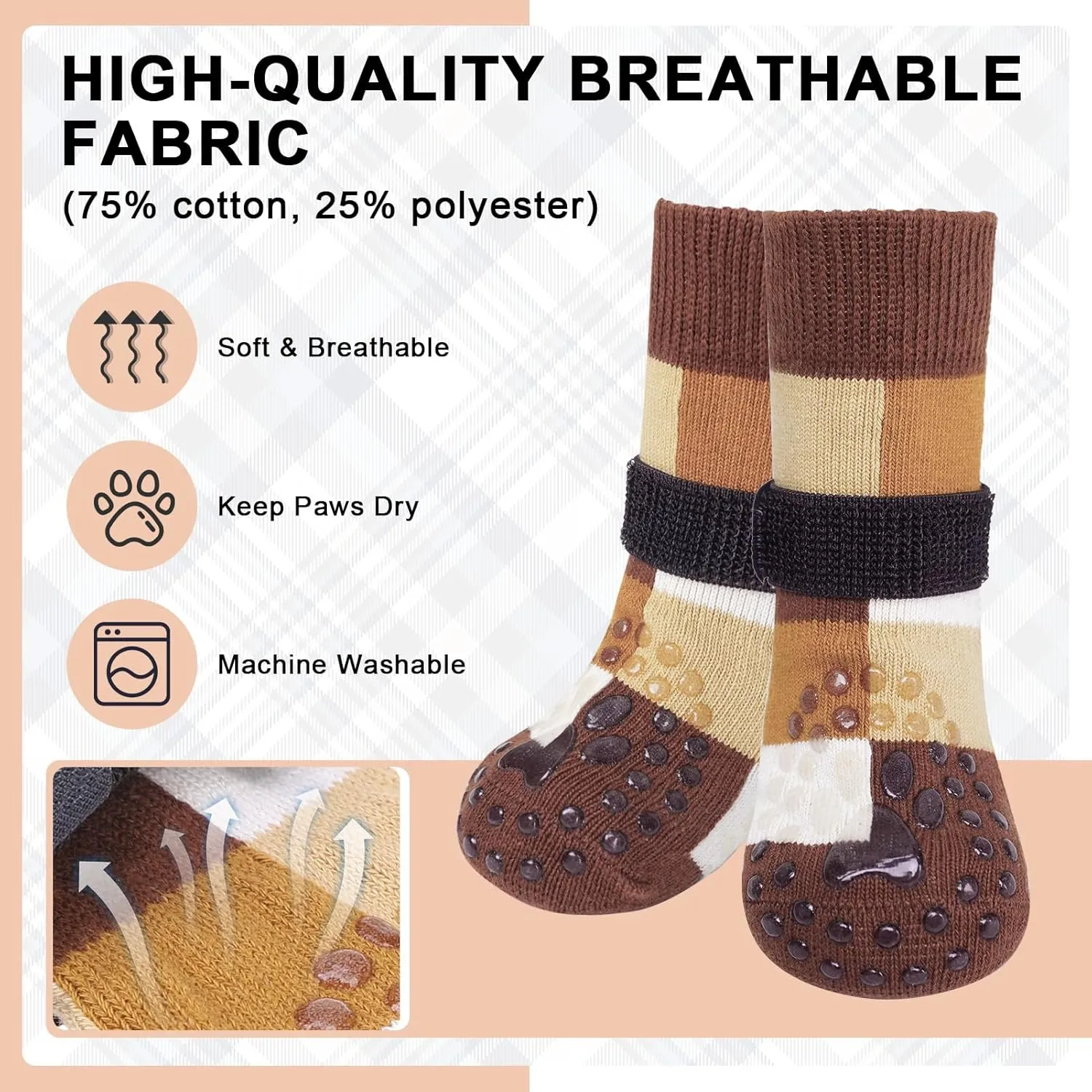 BEAUTYZOO Non Slip Dog Socks to Prevent Licking Paws, Dog Shoes Booties for Hardwood Floors Anti Slip-Thick Grip Works Even When Twisted-Paw Protector for Cold Pavement Small Medium Large Senior Dogs