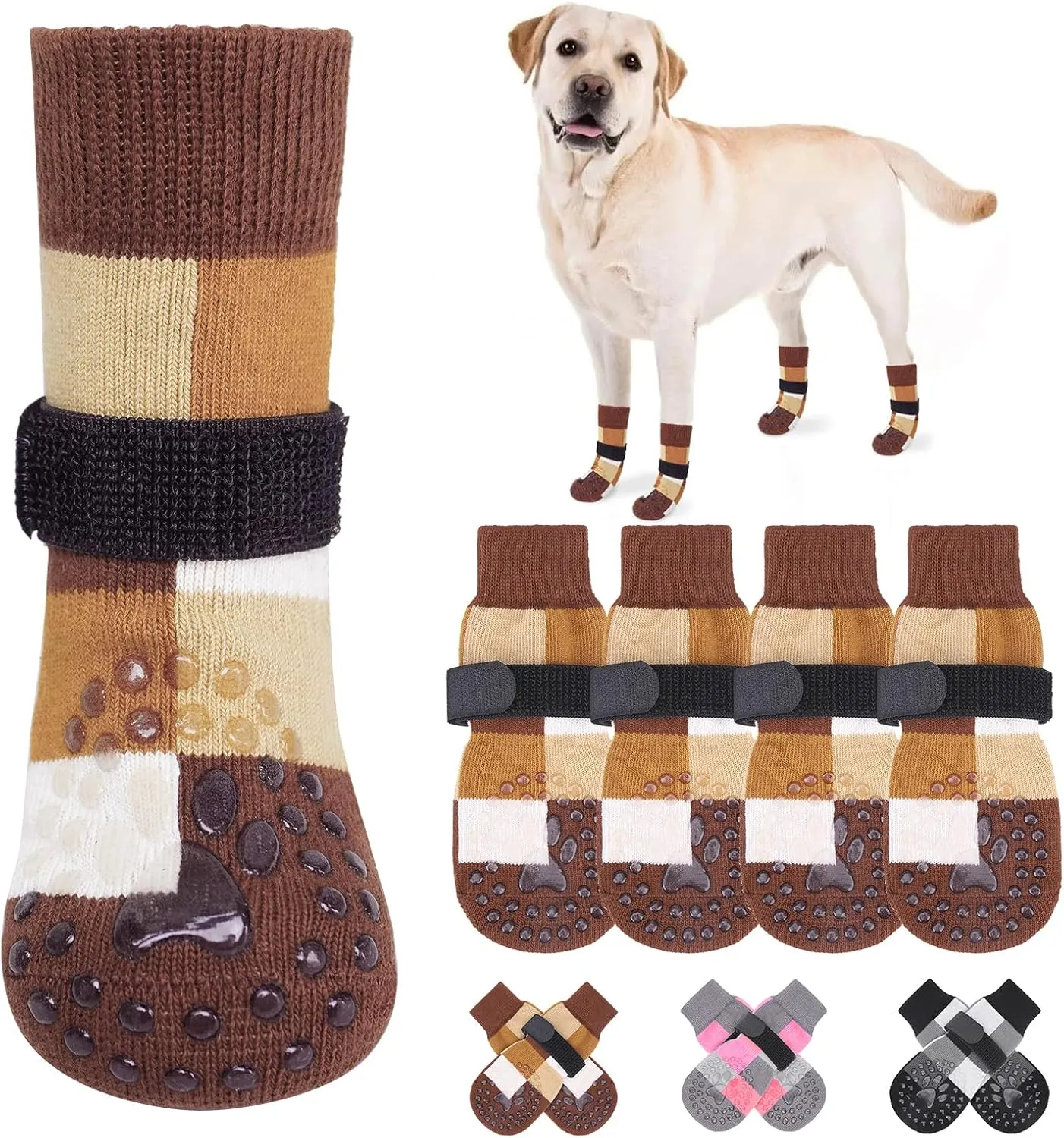 BEAUTYZOO Non Slip Dog Socks to Prevent Licking Paws, Dog Shoes Booties for Hardwood Floors Anti Slip-Thick Grip Works Even When Twisted-Paw Protector for Cold Pavement Small Medium Large Senior Dogs