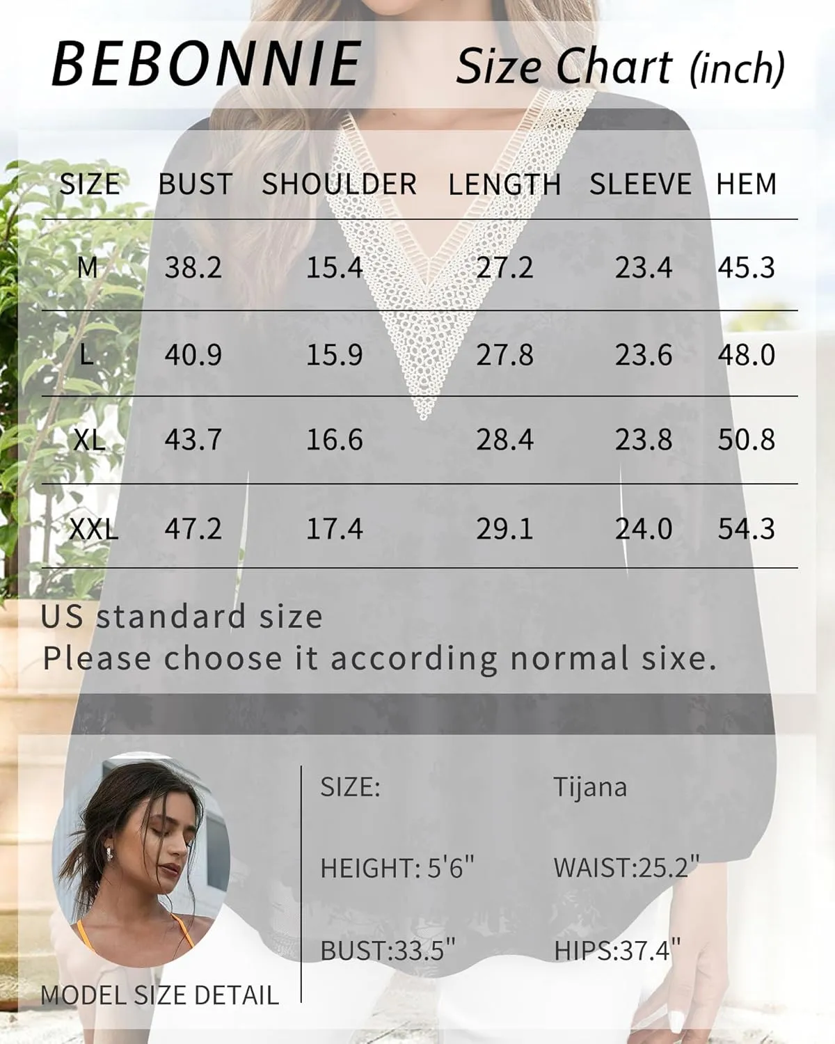 Bebonnie Women's Casual Long Sleeve Lace V Neck Double Layers Mesh Tunic Tops