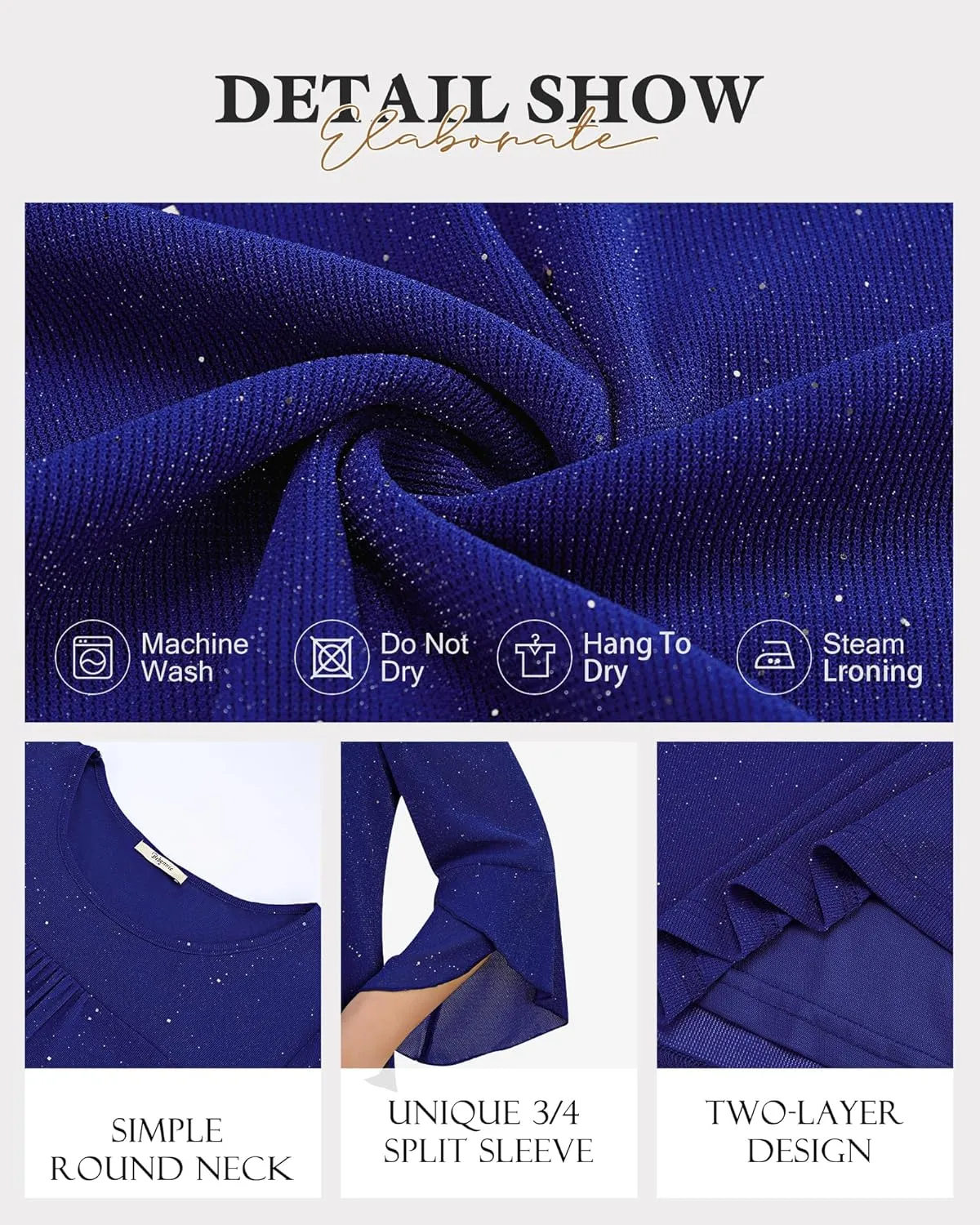 Bebonnie Women's Ruffle 3/4 Sleeve Elegant Dressy Blouses Crew Neck Double Layers Mesh Tunic Tops