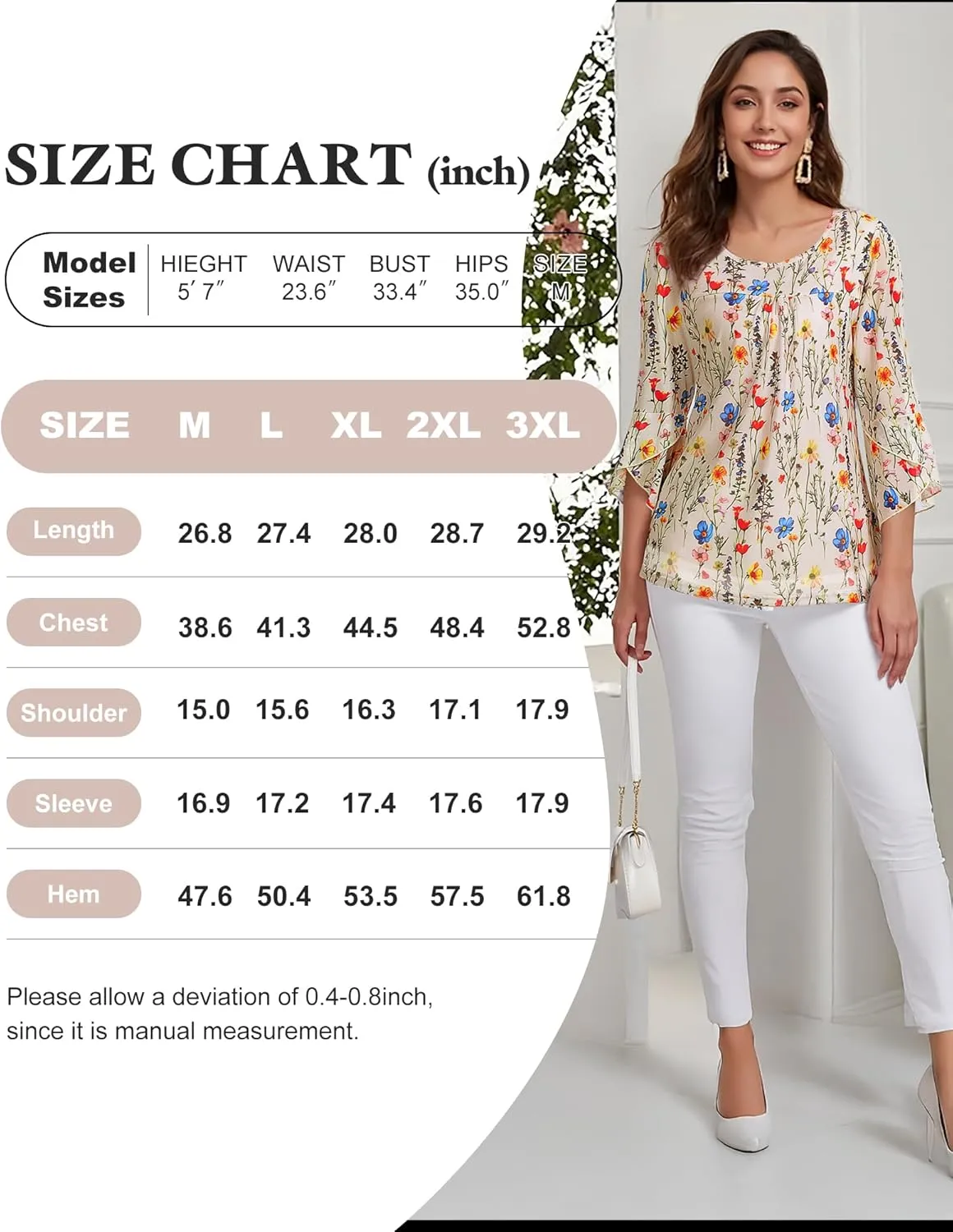 Bebonnie Women's Ruffle 3/4 Sleeve Elegant Dressy Blouses Crew Neck Double Layers Mesh Tunic Tops