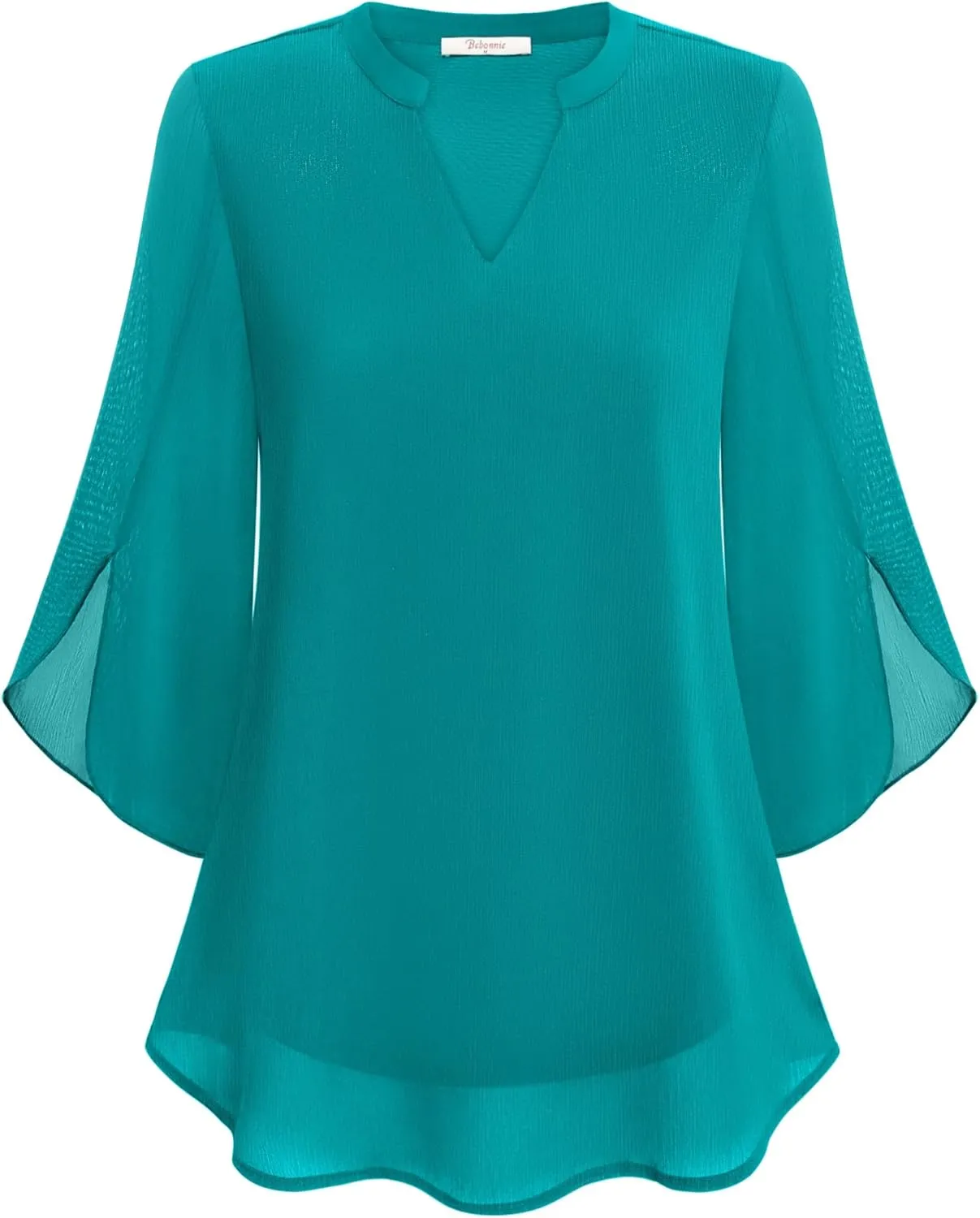 Bebonnie Womens Tops Dressy Casual Ruffle 3/4 Sleeve V Neck Double Layers Chiffon Blouses Tops