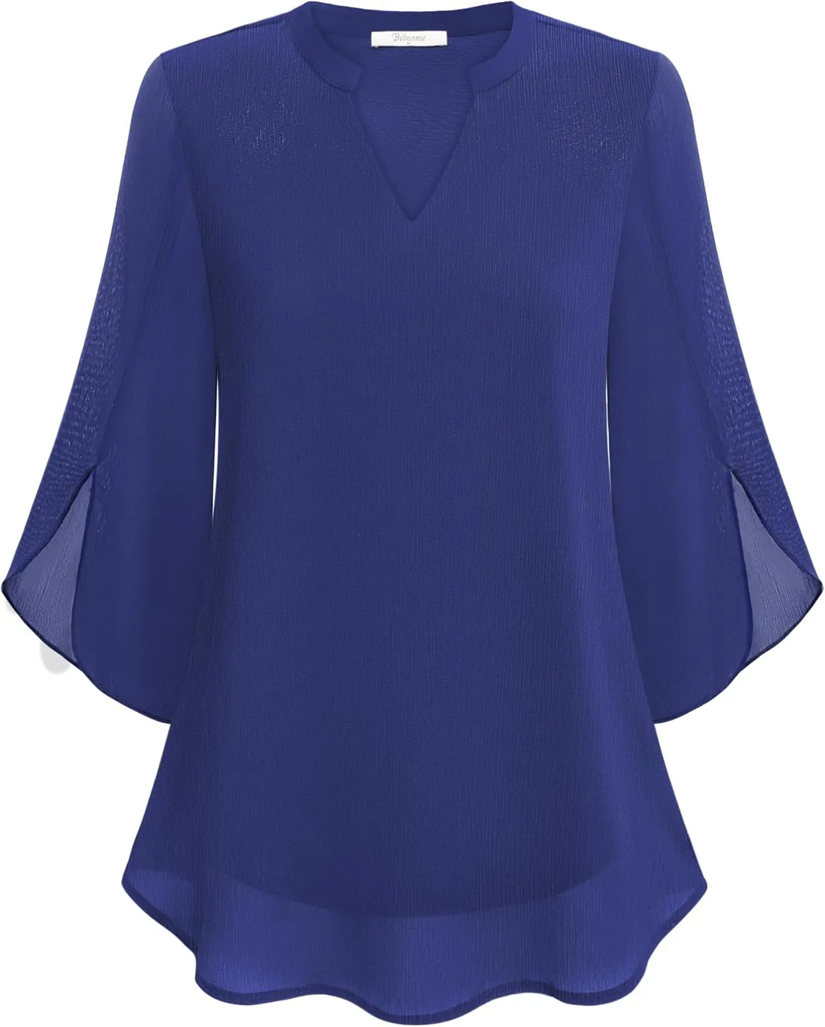 Bebonnie Womens Tops Dressy Casual Ruffle 3/4 Sleeve V Neck Double Layers Chiffon Blouses Tops