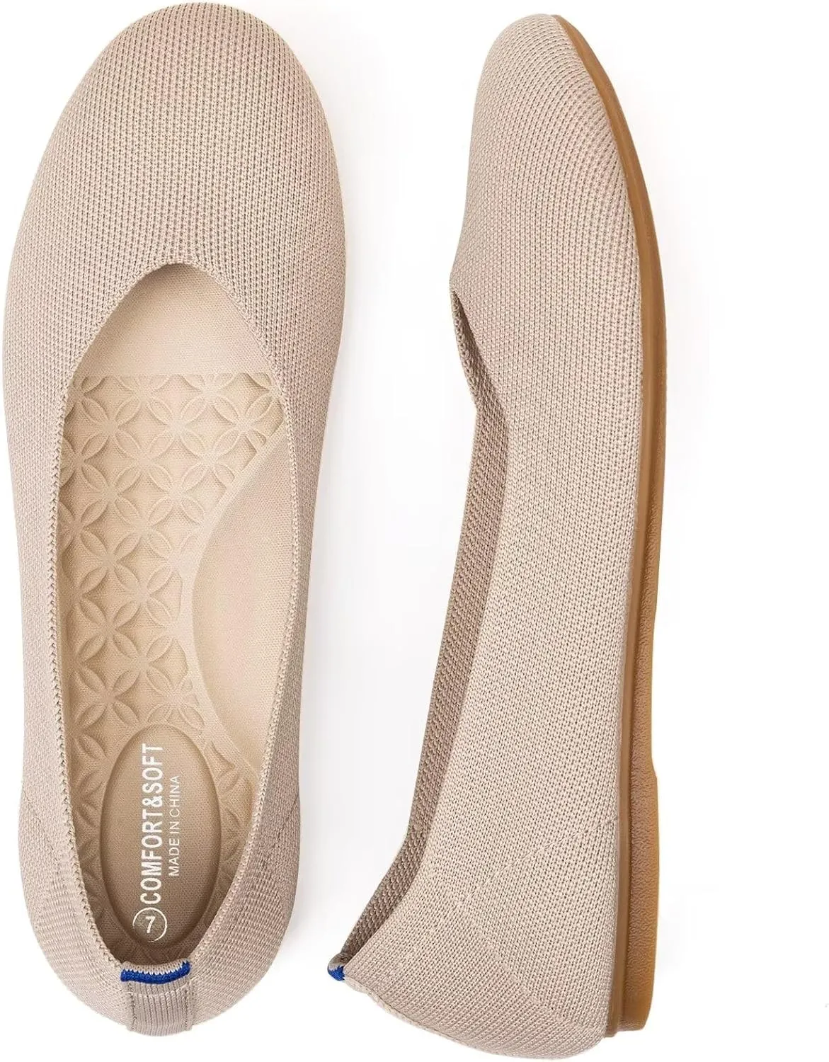 BEJINASH Ballet Flats for Women Soft Slip On Flat Shoes Knit Round Toe Work Flat Mesh Woman Walking Shoes Comfortable Casual