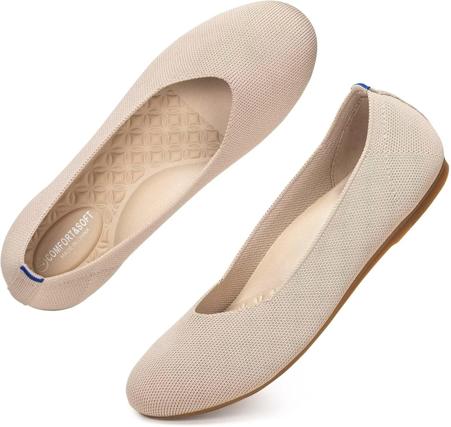 BEJINASH Ballet Flats for Women Soft Slip On Flat Shoes Knit Round Toe Work Flat Mesh Woman Walking Shoes Comfortable Casual