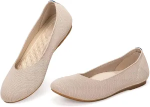 BEJINASH Ballet Flats for Women Soft Slip On Flat Shoes Knit Round Toe Work Flat Mesh Woman Walking Shoes Comfortable Casual