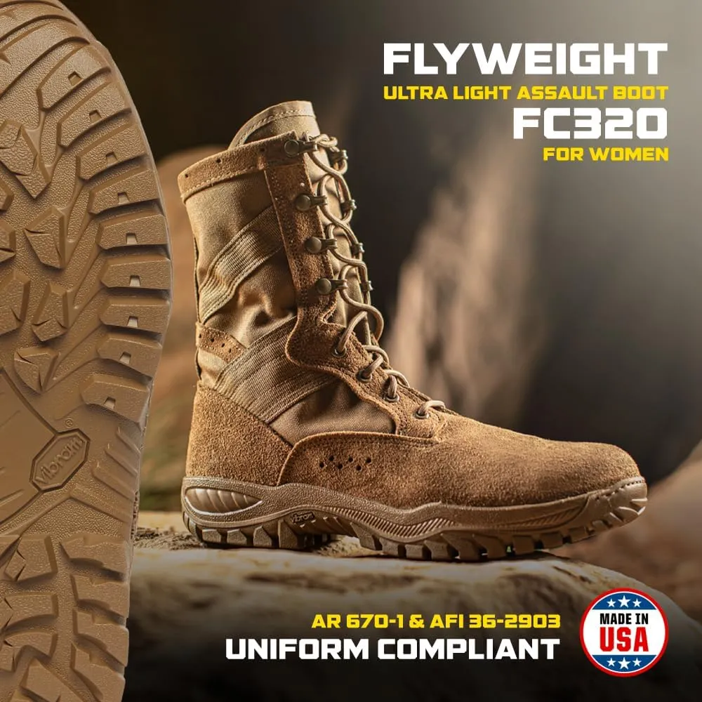 Belleville FC320 One Xero 8” Combat Boots for Women - Ultra-Lightweight Army/Air Force OCP ACU Coyote Brown Leather with Vibram Incisor Traction Outsole; Berry Compliant