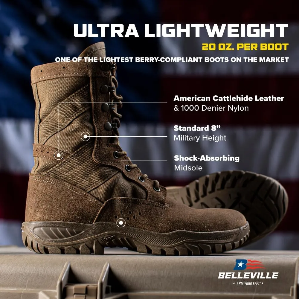 Belleville FC320 One Xero 8” Combat Boots for Women - Ultra-Lightweight Army/Air Force OCP ACU Coyote Brown Leather with Vibram Incisor Traction Outsole; Berry Compliant