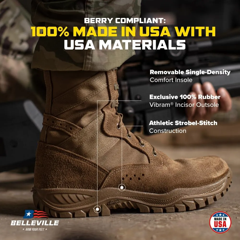 Belleville FC320 One Xero 8” Combat Boots for Women - Ultra-Lightweight Army/Air Force OCP ACU Coyote Brown Leather with Vibram Incisor Traction Outsole; Berry Compliant