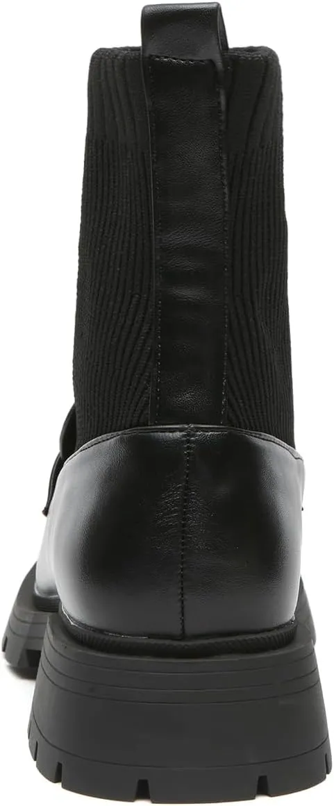 Bernal Women's Platform Chunky Heel Casual Comfortable Loafers School Shoes Slip On Ankle Booties Elastic Gore