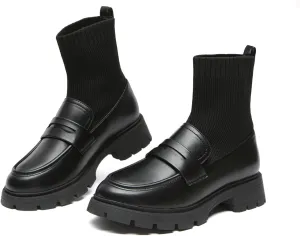 Bernal Women's Platform Chunky Heel Casual Comfortable Loafers School Shoes Slip On Ankle Booties Elastic Gore
