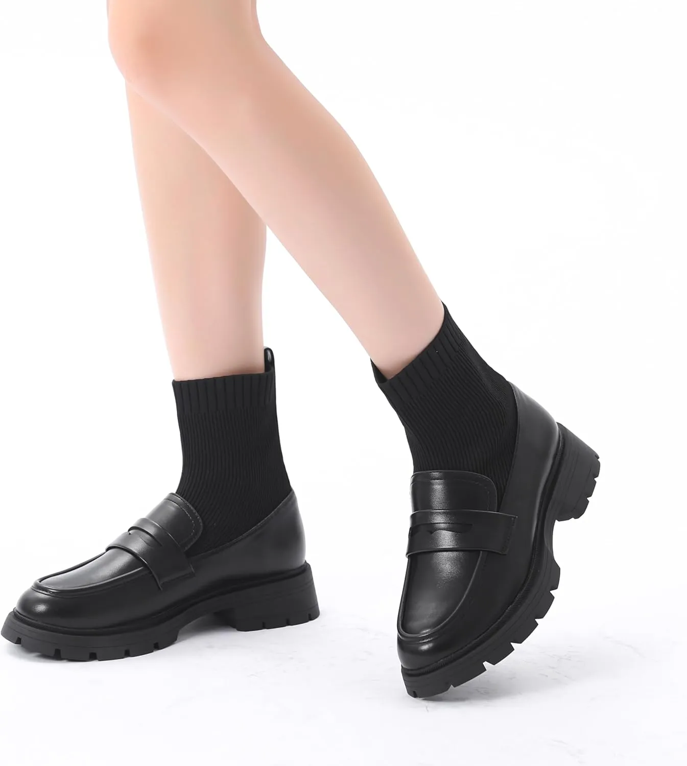 Bernal Women's Platform Chunky Heel Casual Comfortable Loafers School Shoes Slip On Ankle Booties Elastic Gore