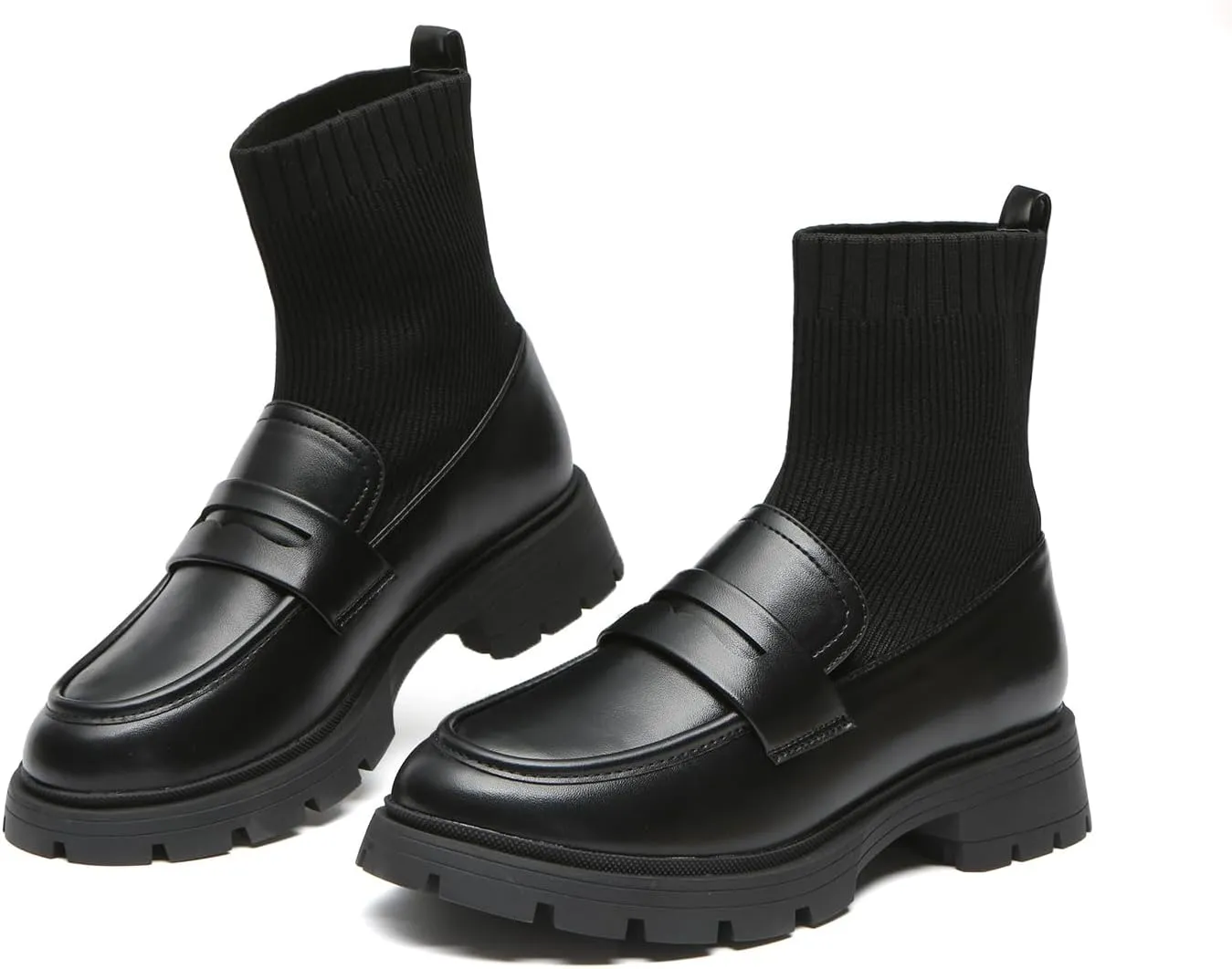 Bernal Women's Platform Chunky Heel Casual Comfortable Loafers School Shoes Slip On Ankle Booties Elastic Gore