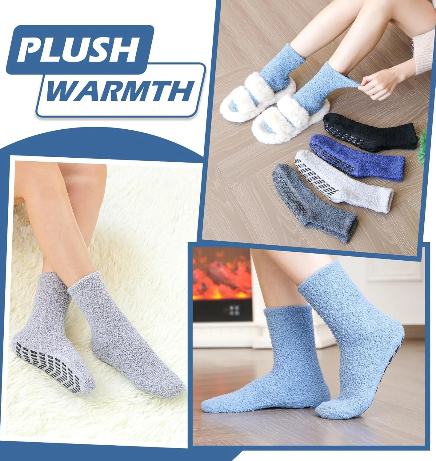 Bevigorio Non Slip Slipper Socks for Women Hospital Fuzzy Socks with Grips Cozy Grippy Winter Warm Gifts